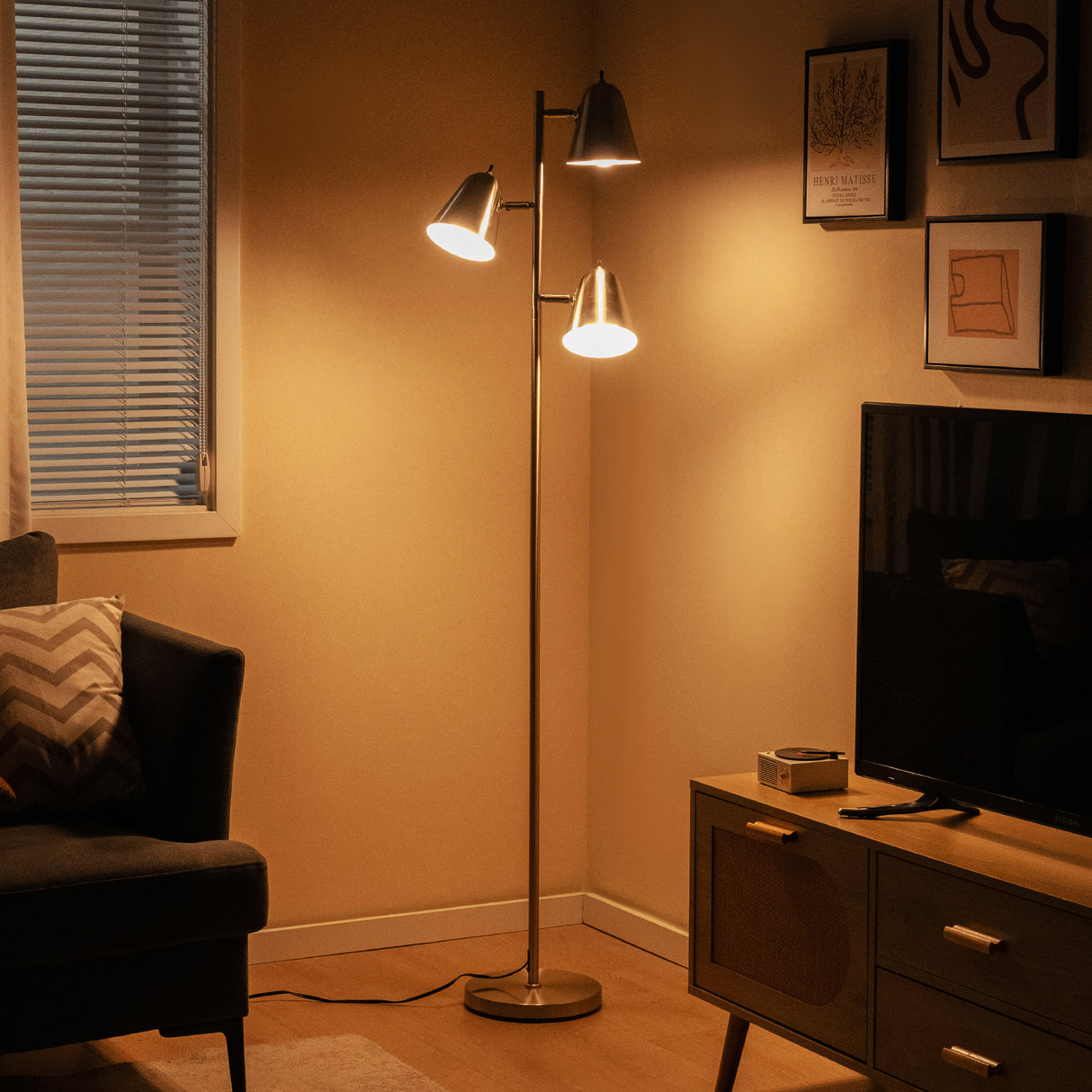 64 Inch 3-Light LED Floor Lamp Reading Light for Living Room Bedroom