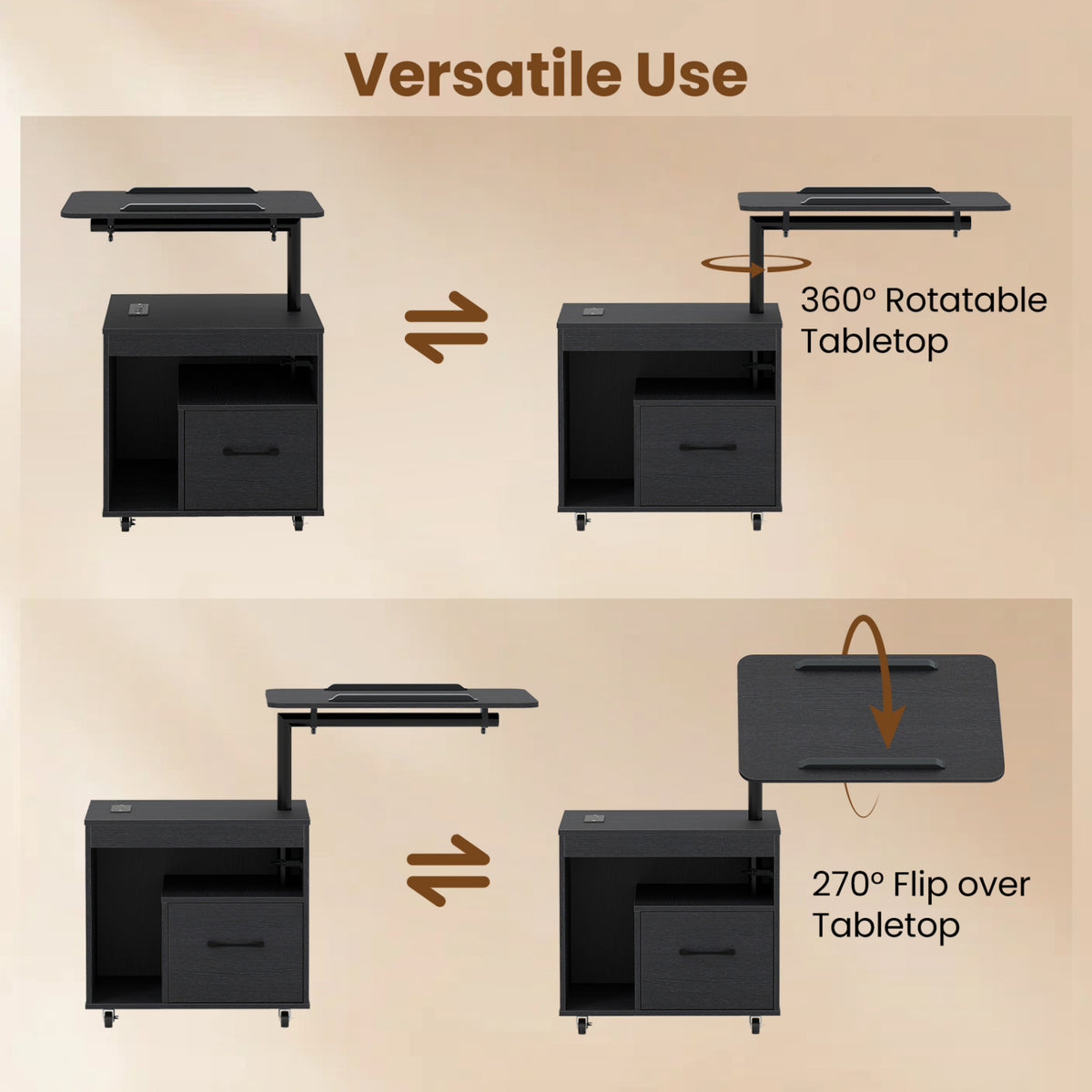 LED Nightstand with Power Outlets Modern Bedside Table with Flip over