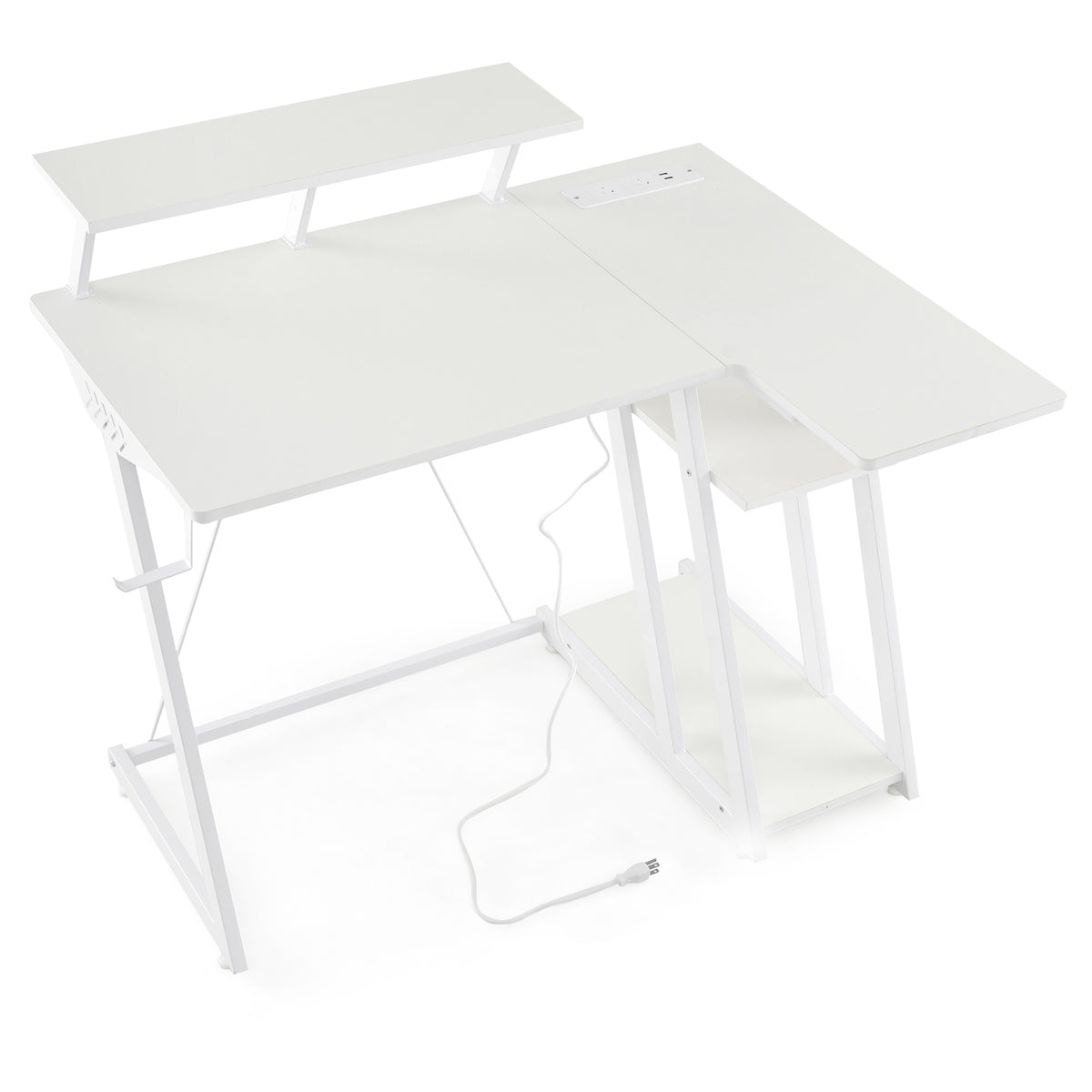L Shaped Gaming Desk with Outlets and USB Ports