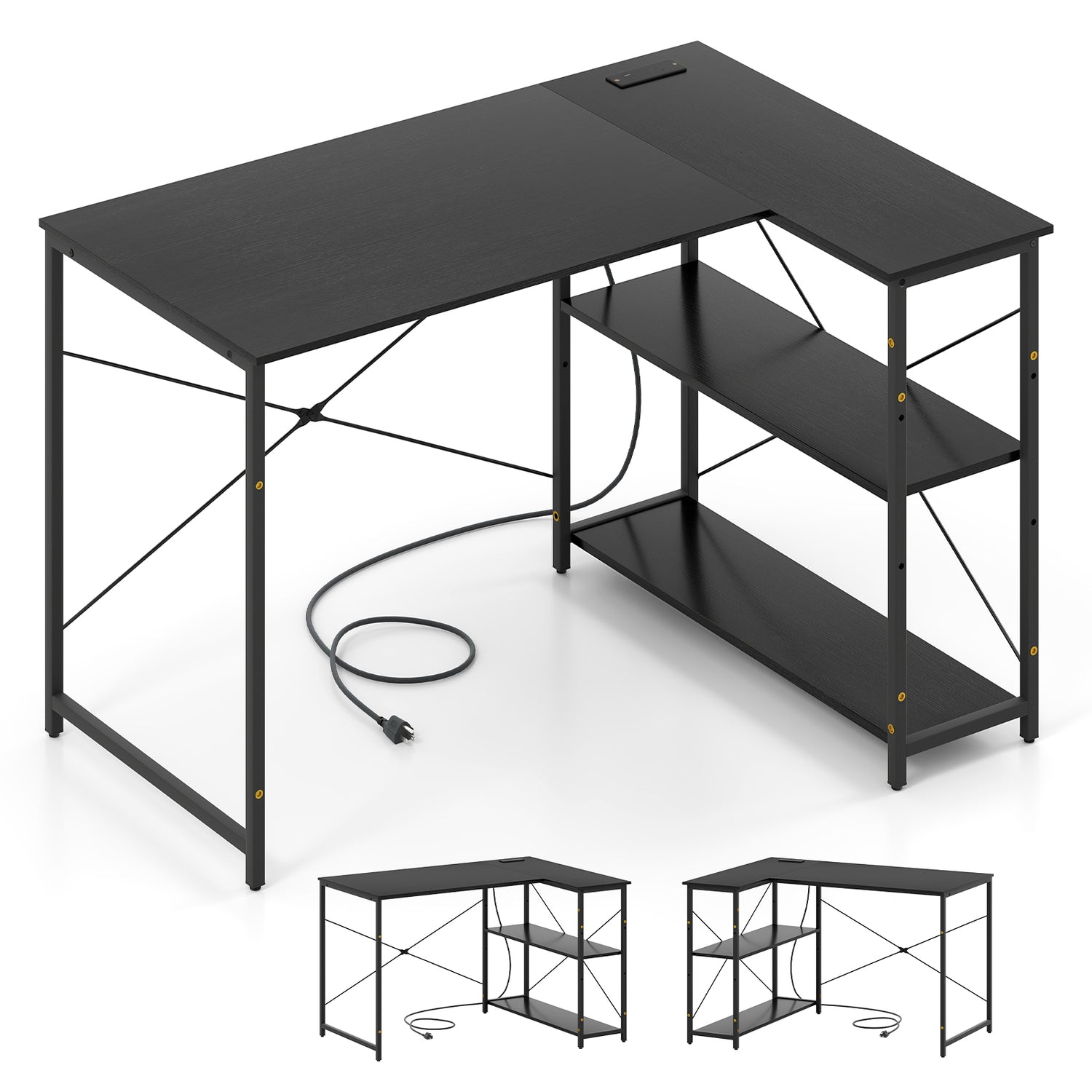 L-shaped 47 Inch Reversible Corner Desk with Adjustable Storage Shelves