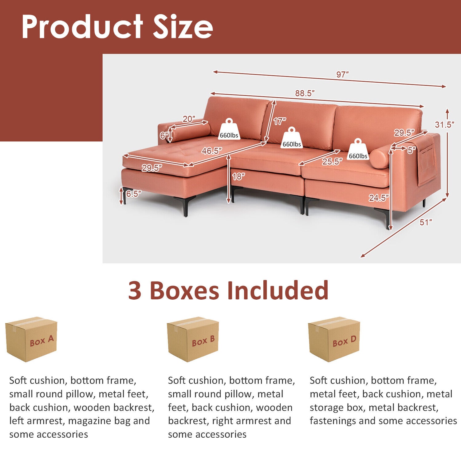 Modular 1/2/3/4-Seat L-Shaped Sectional Sofa Couch with Socket USB Port-3-Seat L