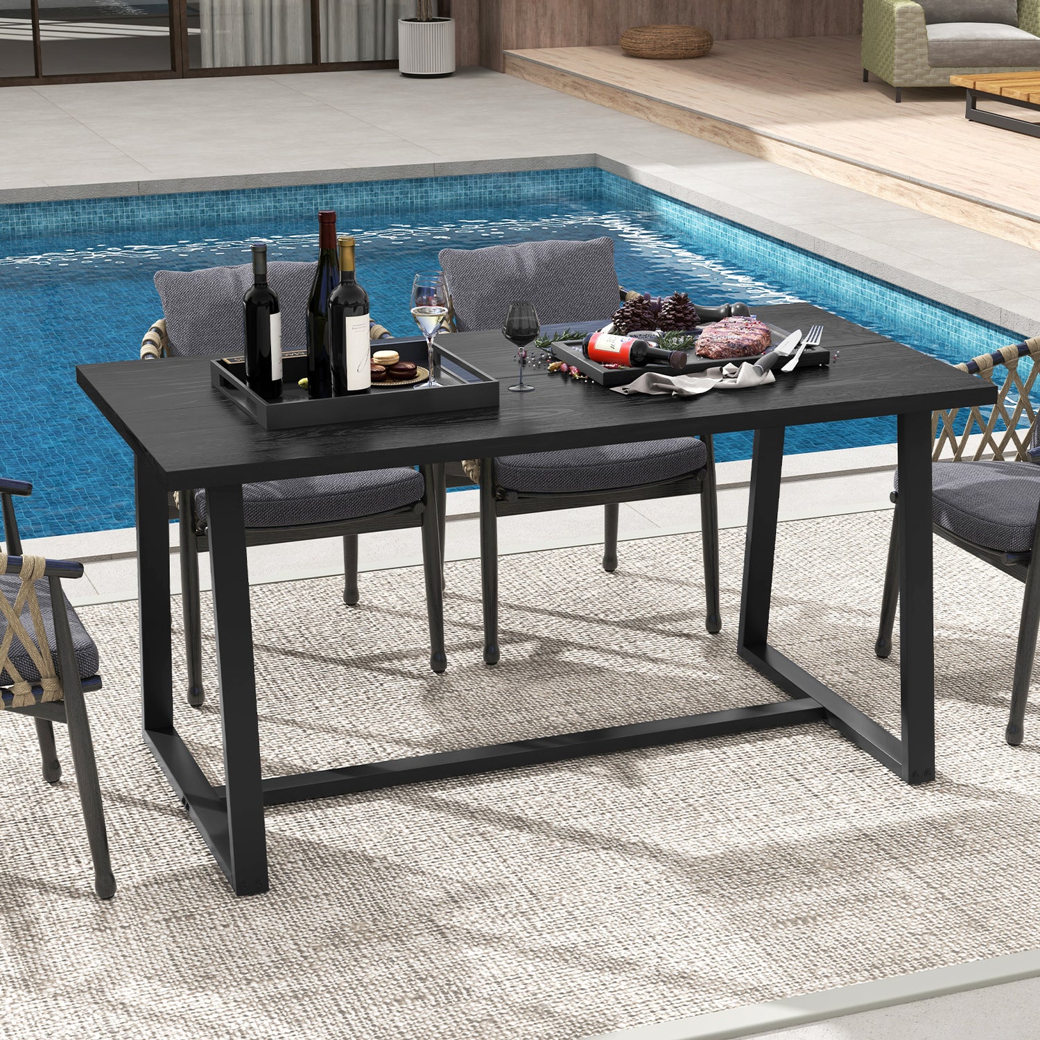 Large Dining Table with Heavy-duty Metal Frame and Anti-slip Foot Pads