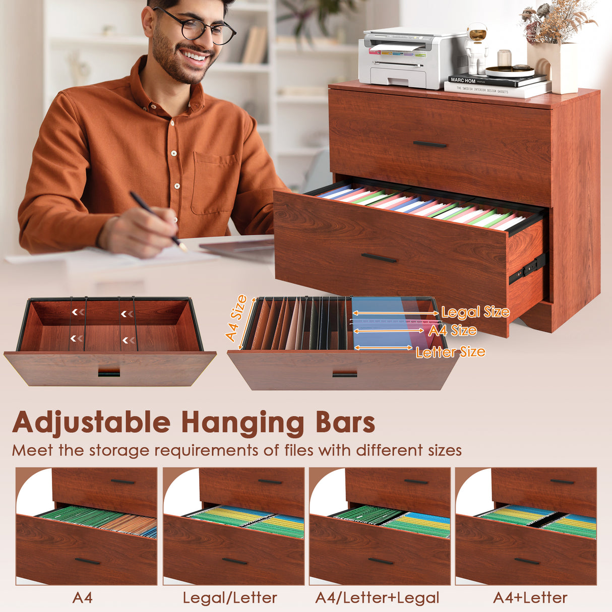 2-Drawer Lateral File Cabinet with Adjustable Bars for Home and Office