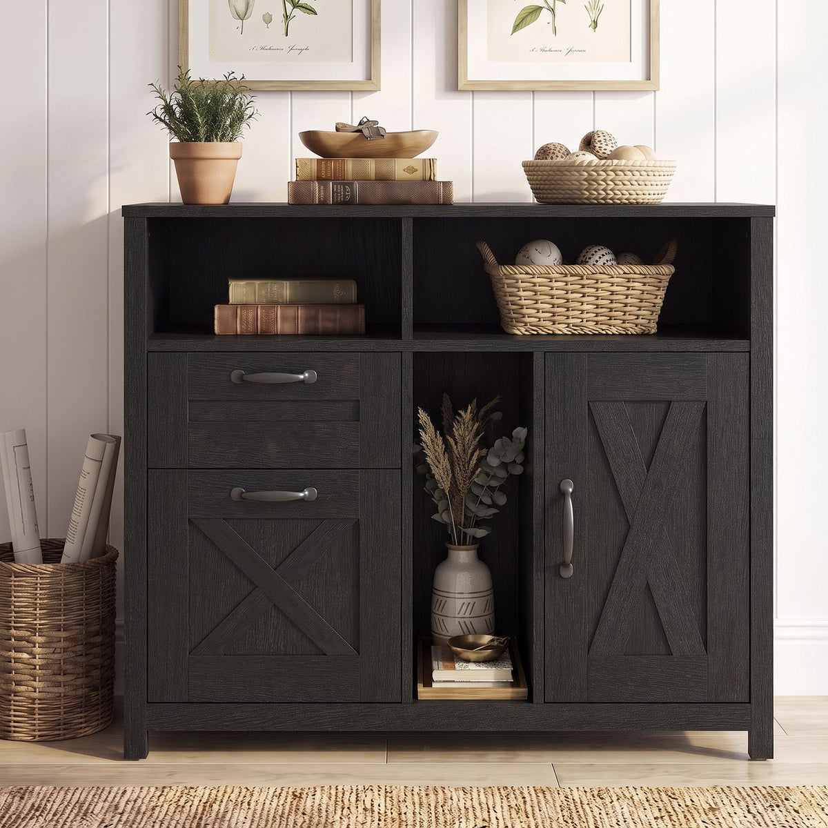 Lateral File Cabinet with 2 Drawers and Single-Door Cabinet for Letter/A4