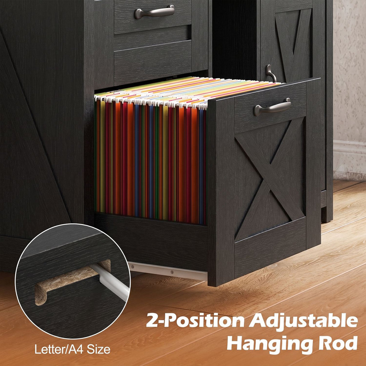 Lateral File Cabinet with 2 Drawers and Single-Door Cabinet for Letter/A4