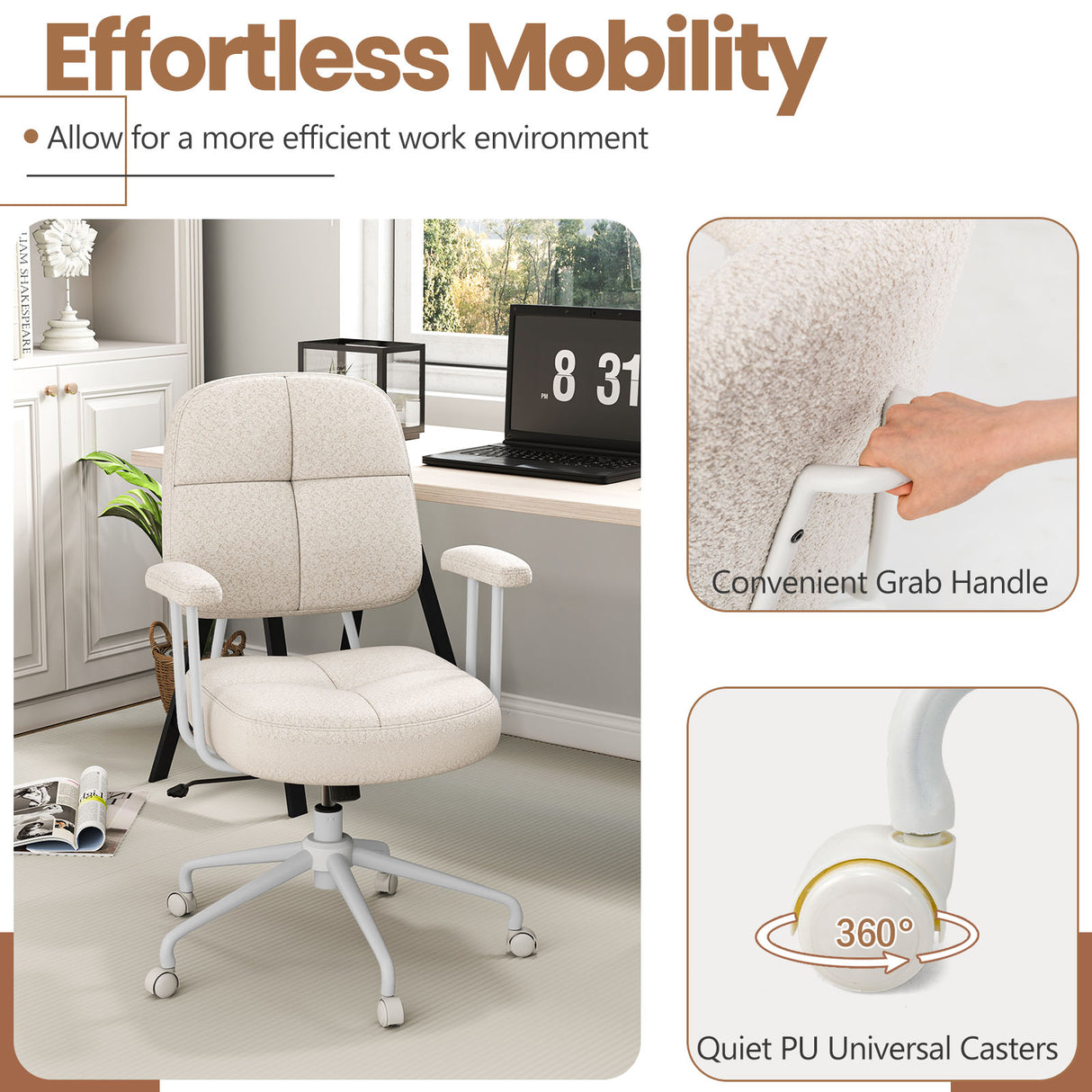 Leathaire Upholstered Task Home Office Chair with Cushioned Back