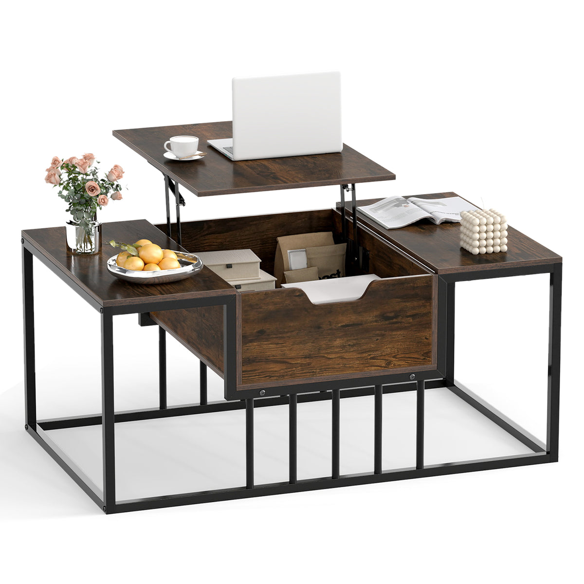 Lift Top Coffee Table Modern Center Table with Hidden Storage Compartment