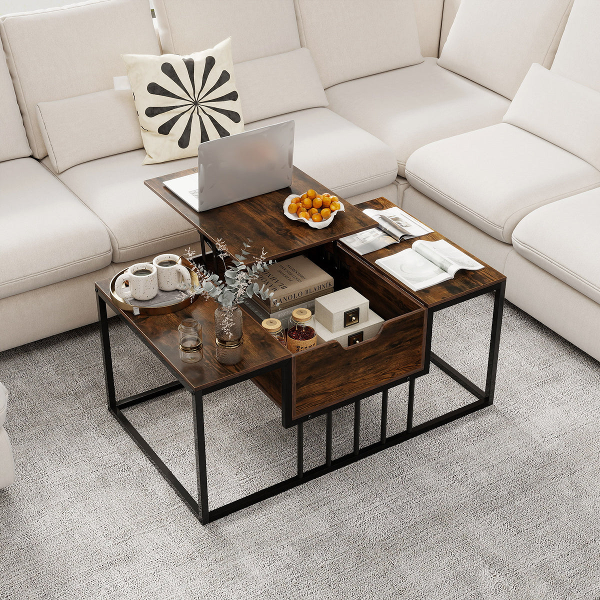 Lift Top Coffee Table Modern Center Table with Hidden Storage Compartment