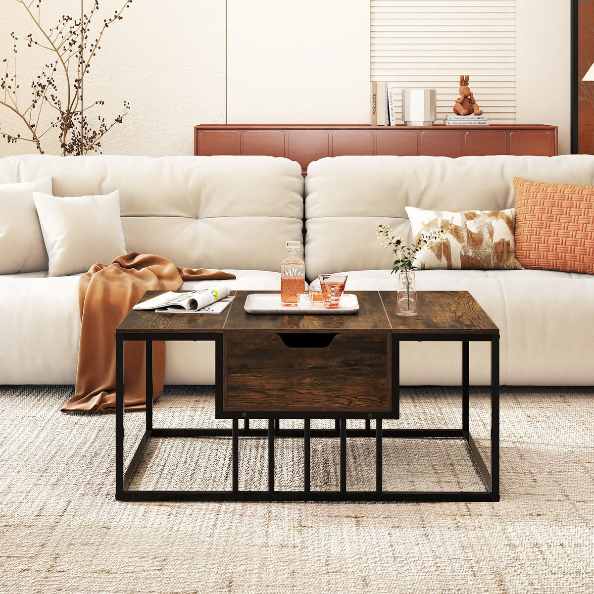 Lift Top Coffee Table Modern Center Table with Hidden Storage Compartment