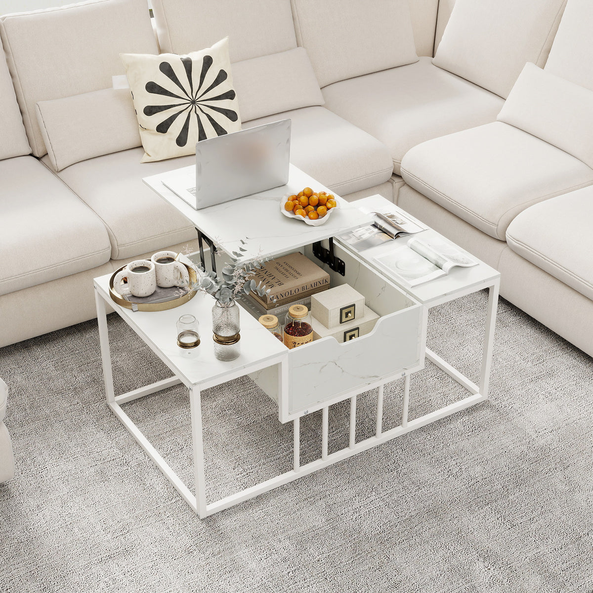 Lift Top Coffee Table Modern Center Table with Hidden Storage Compartment