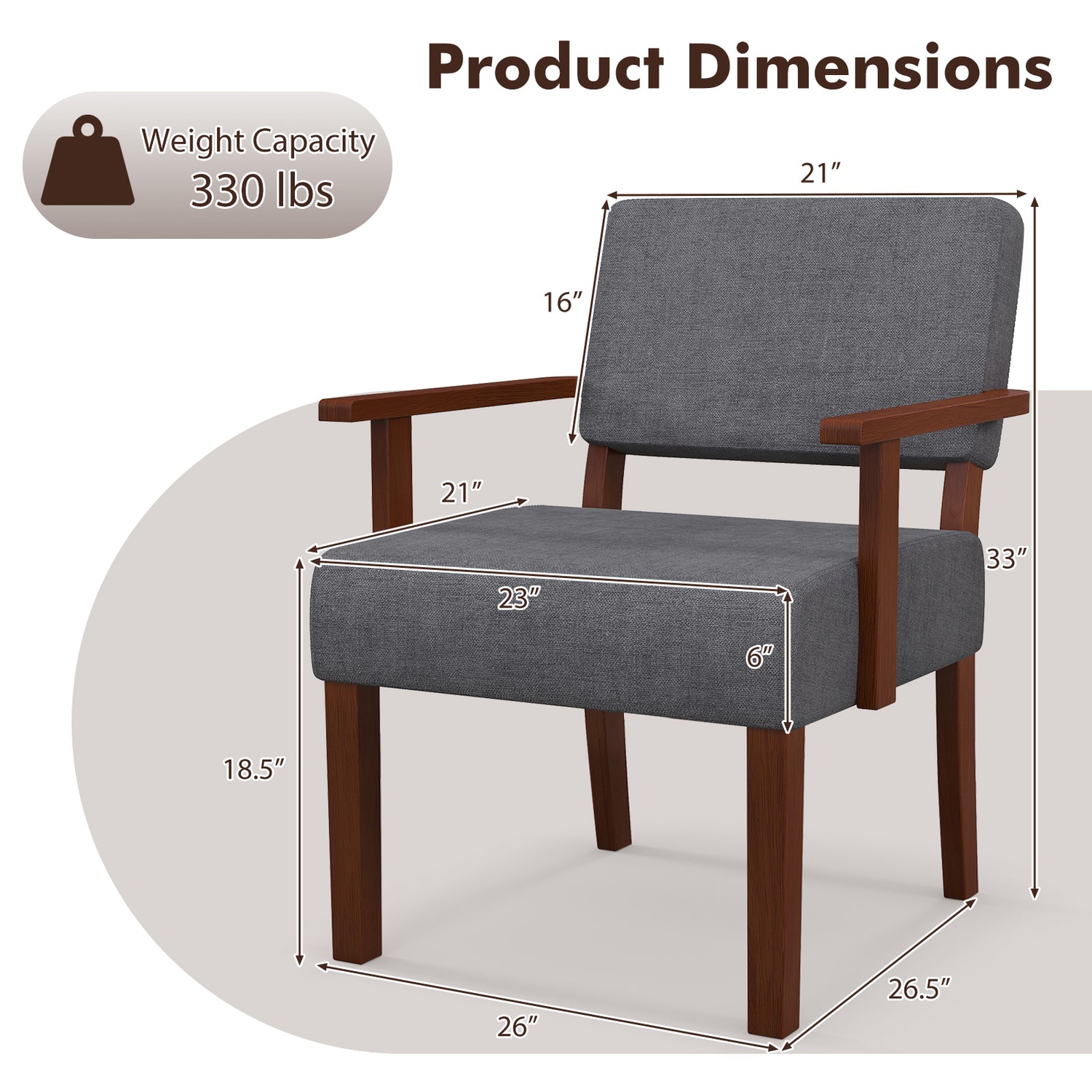 Linen Accent Chair Living Room Chair with Soft Padded Seat and Backrest