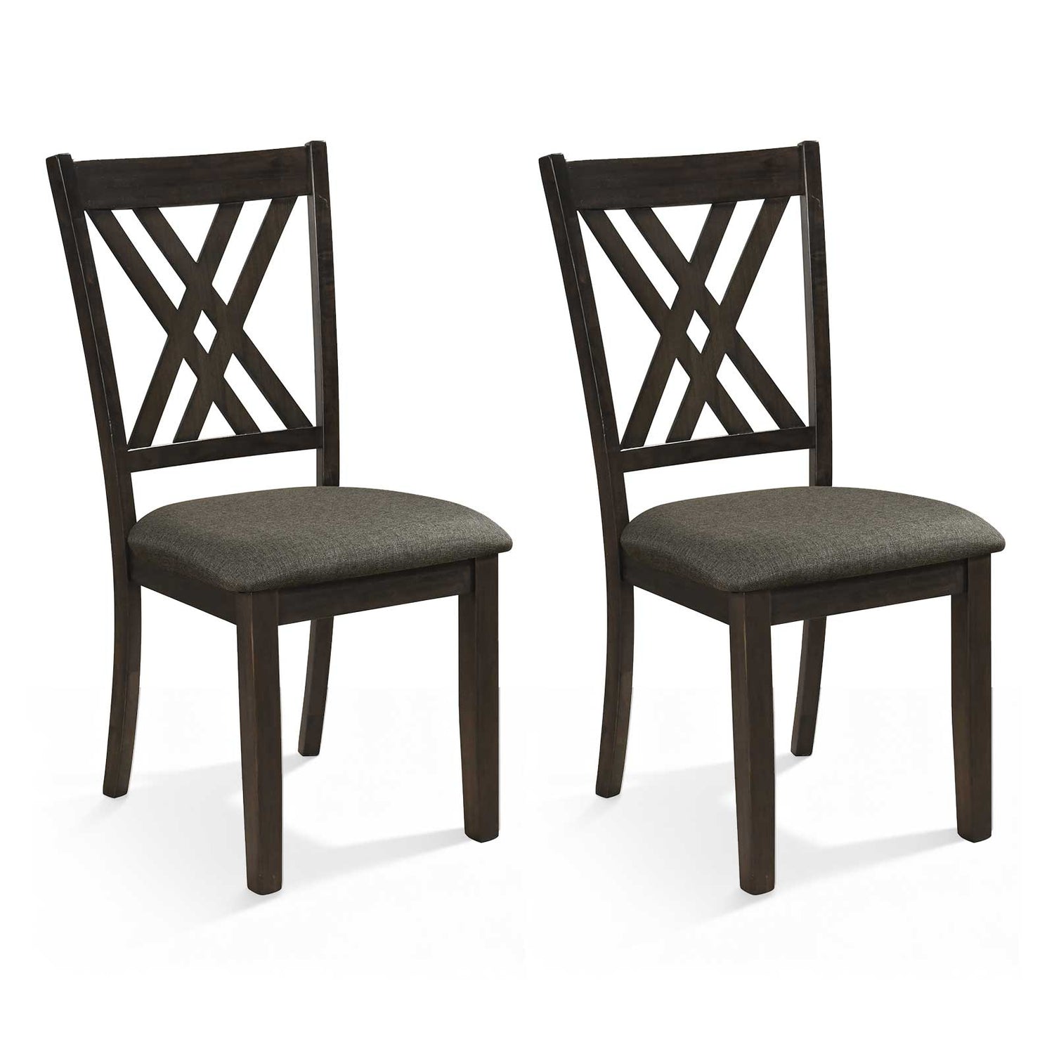 Linen Fabric Upholstered Wooden Dining Chair Set of 2 with Rubber Wood Frame for Dining Room