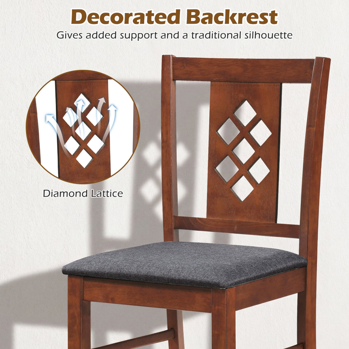 Linen Style Upholstered Kitchen Chairs with Wood Frames Set of 2-Cherry