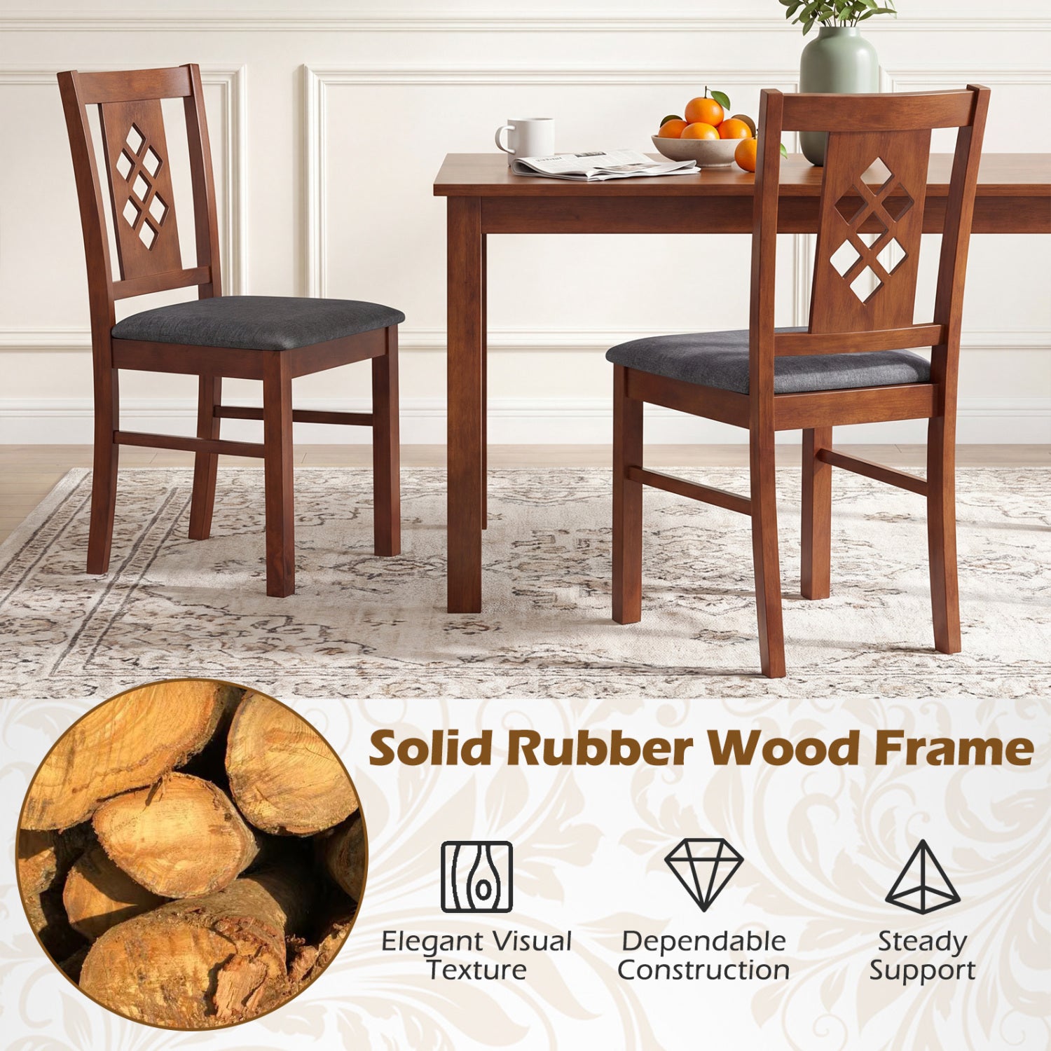Linen Style Upholstered Kitchen Chairs with Wood Frames Set of 4-Cherry