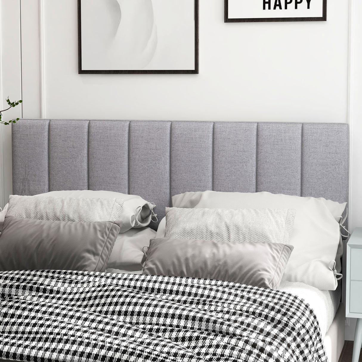Linen Upholstered Headboard with Solid Wood Legs and Adjustable Width