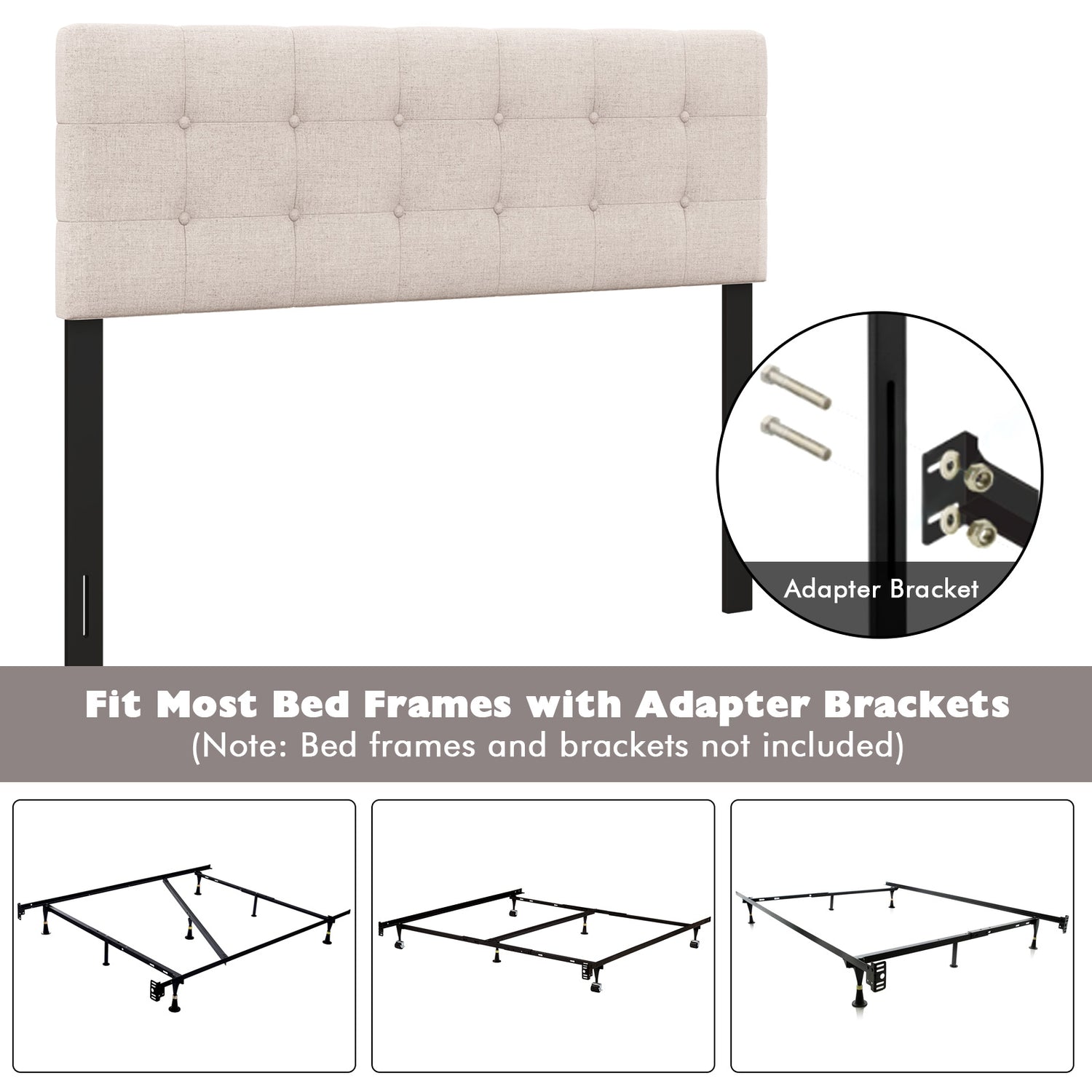 Linen Upholstered Headboard with Solid Rubber Wood Legs