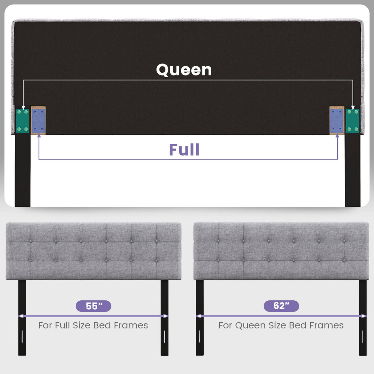 Linen Upholstered Headboard with Solid Rubber Wood Legs