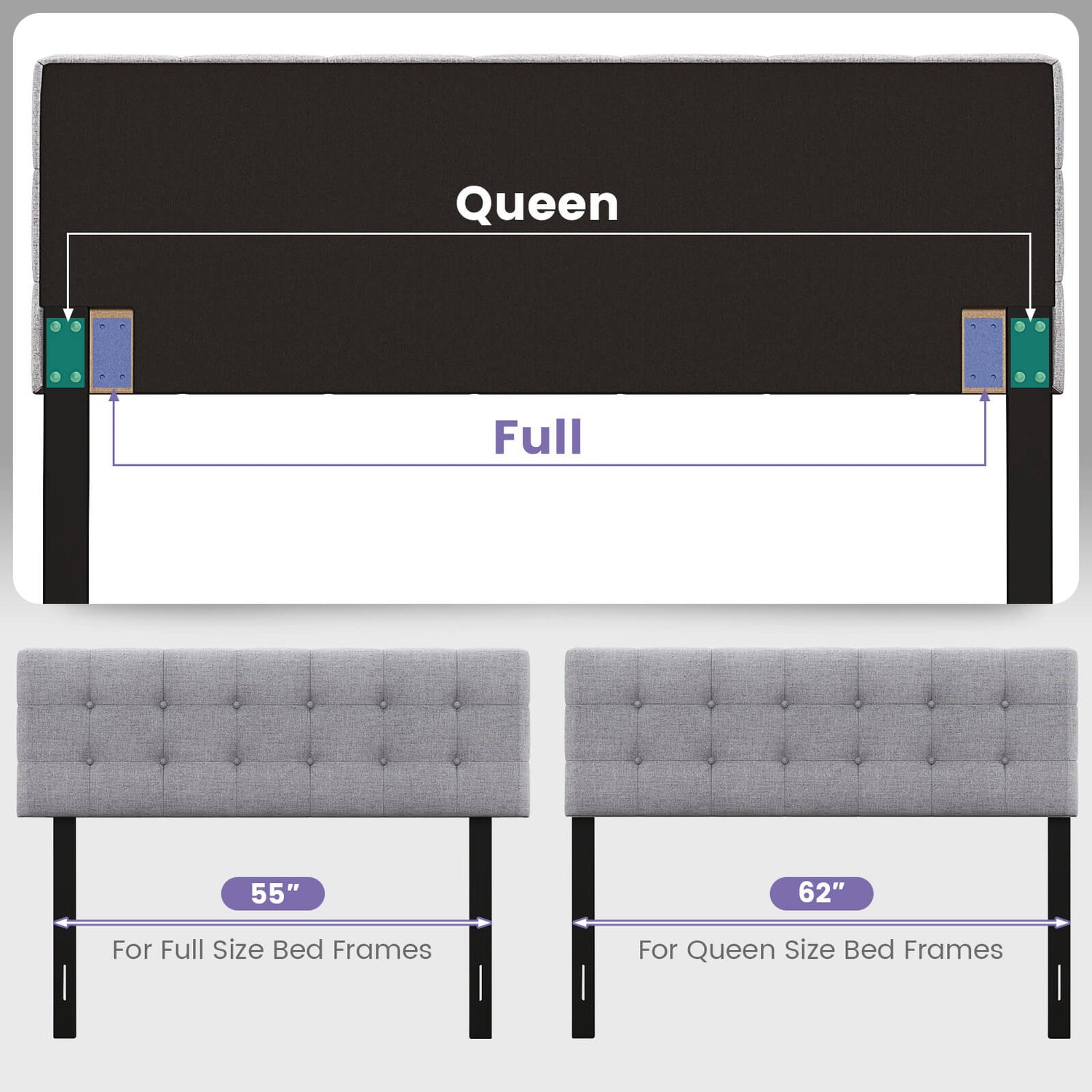 Linen Upholstered Headboard with Solid Rubber Wood Legs