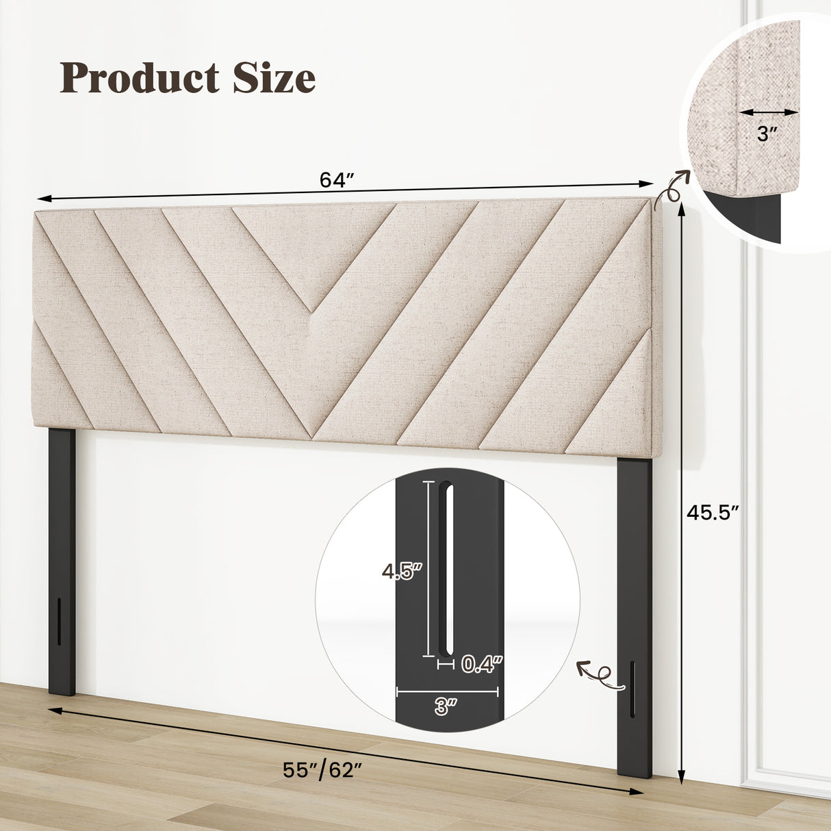 Linen Upholstered Headboard for Full and Queen Size Bed Frames