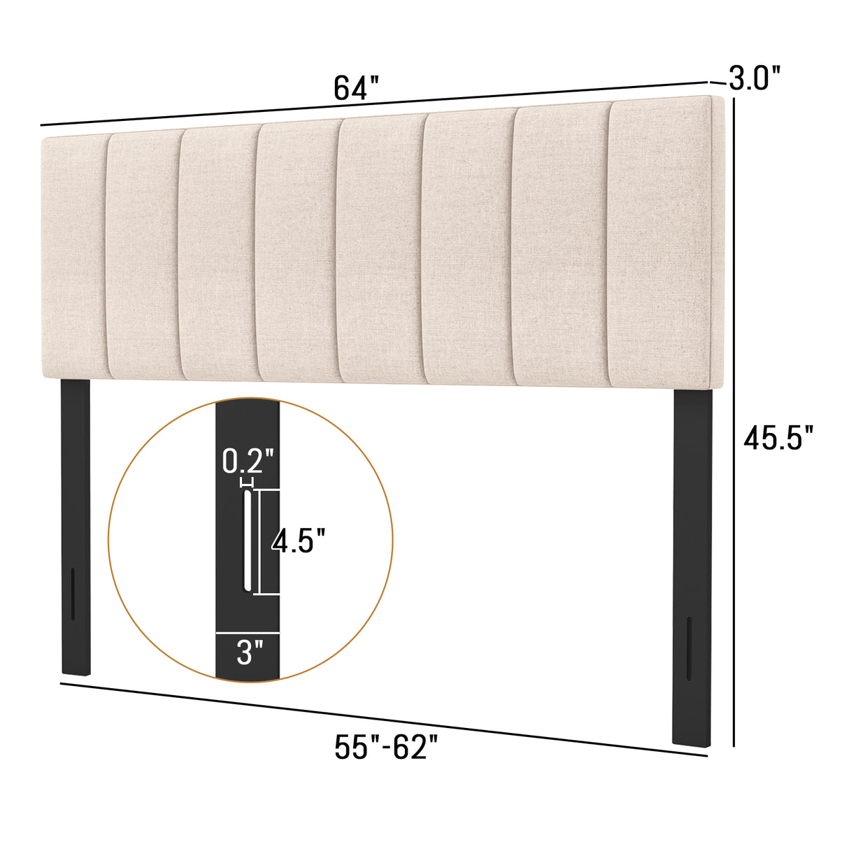 Linen Upholstered Headboard with Solid Wood Legs and Adjustable Width