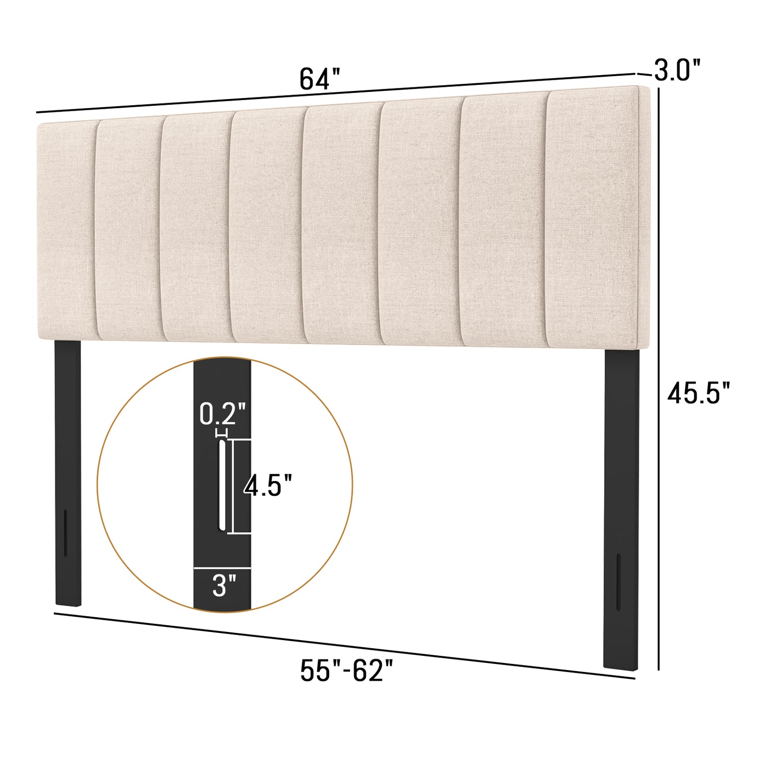 Linen Upholstered Headboard with Solid Wood Legs and Adjustable Width