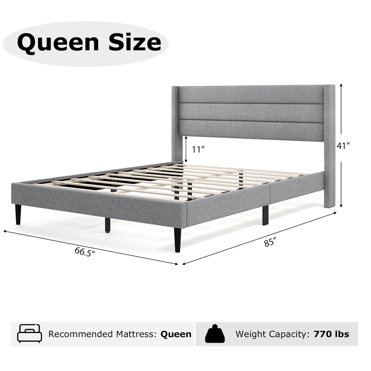 Linen Upholstered Platform Twin/Queen Bed Frame with Wingback Headboard