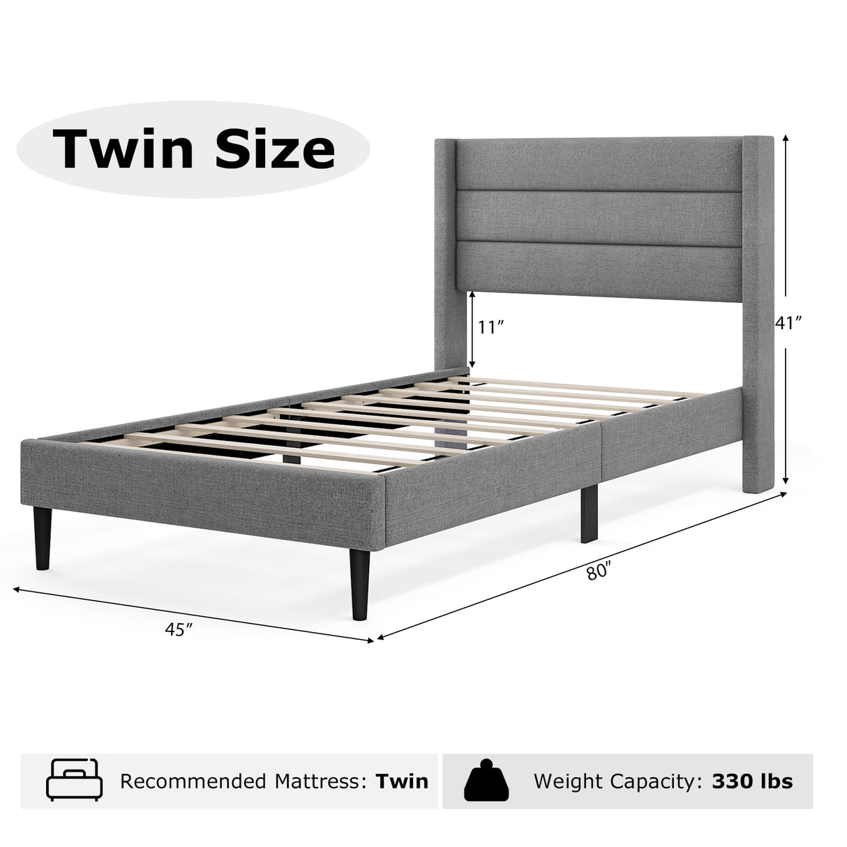 Linen Upholstered Platform Twin/Queen Bed Frame with Wingback Headboard