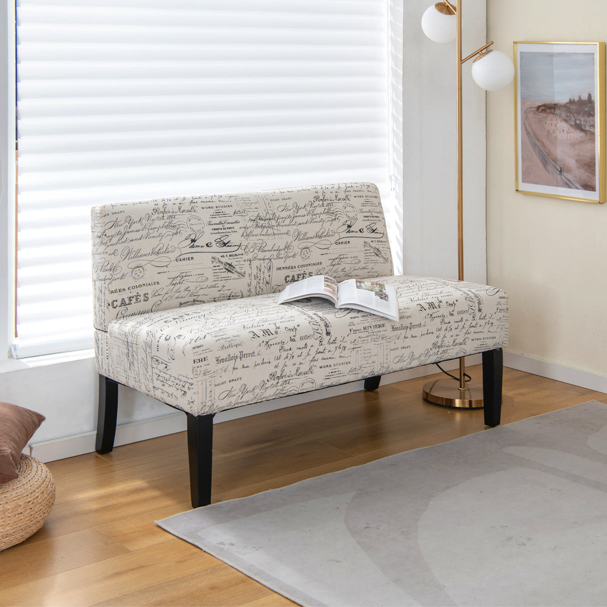 Living Room Wooden Leg Armless Loveseat Sofa-Multicolor