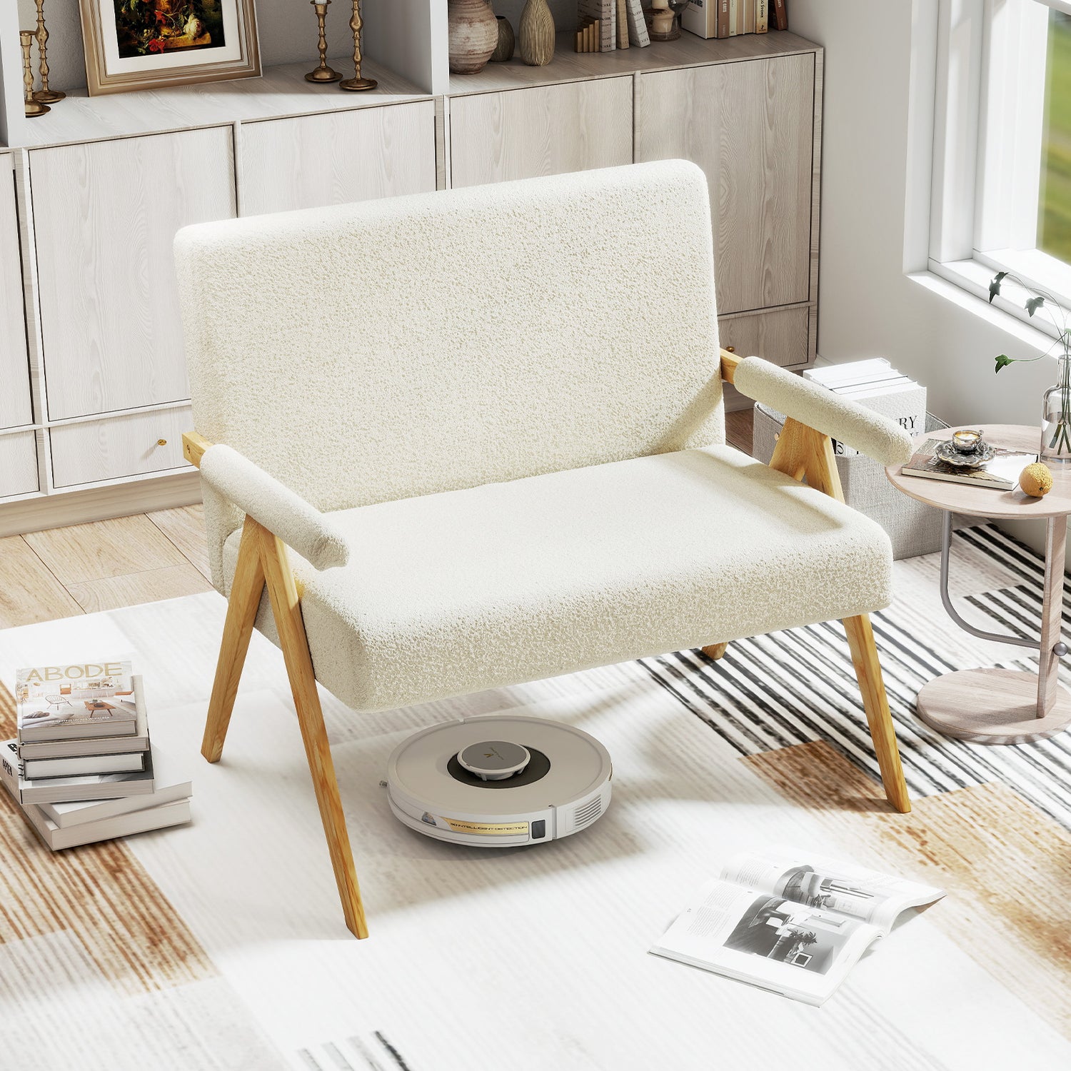 Loveseat Sofa with Armrests and Wooden Legs