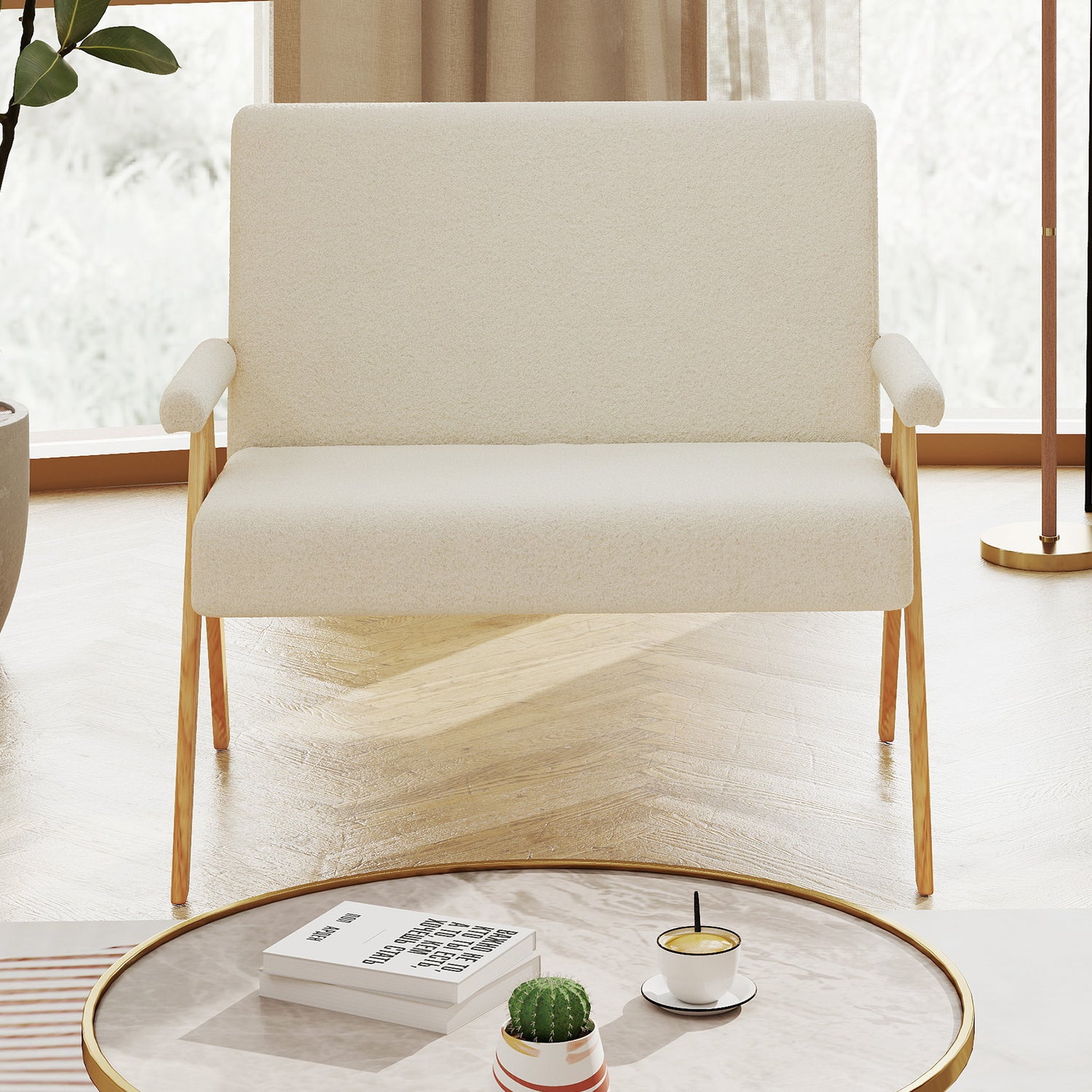 Loveseat Sofa with Armrests and Wooden Legs