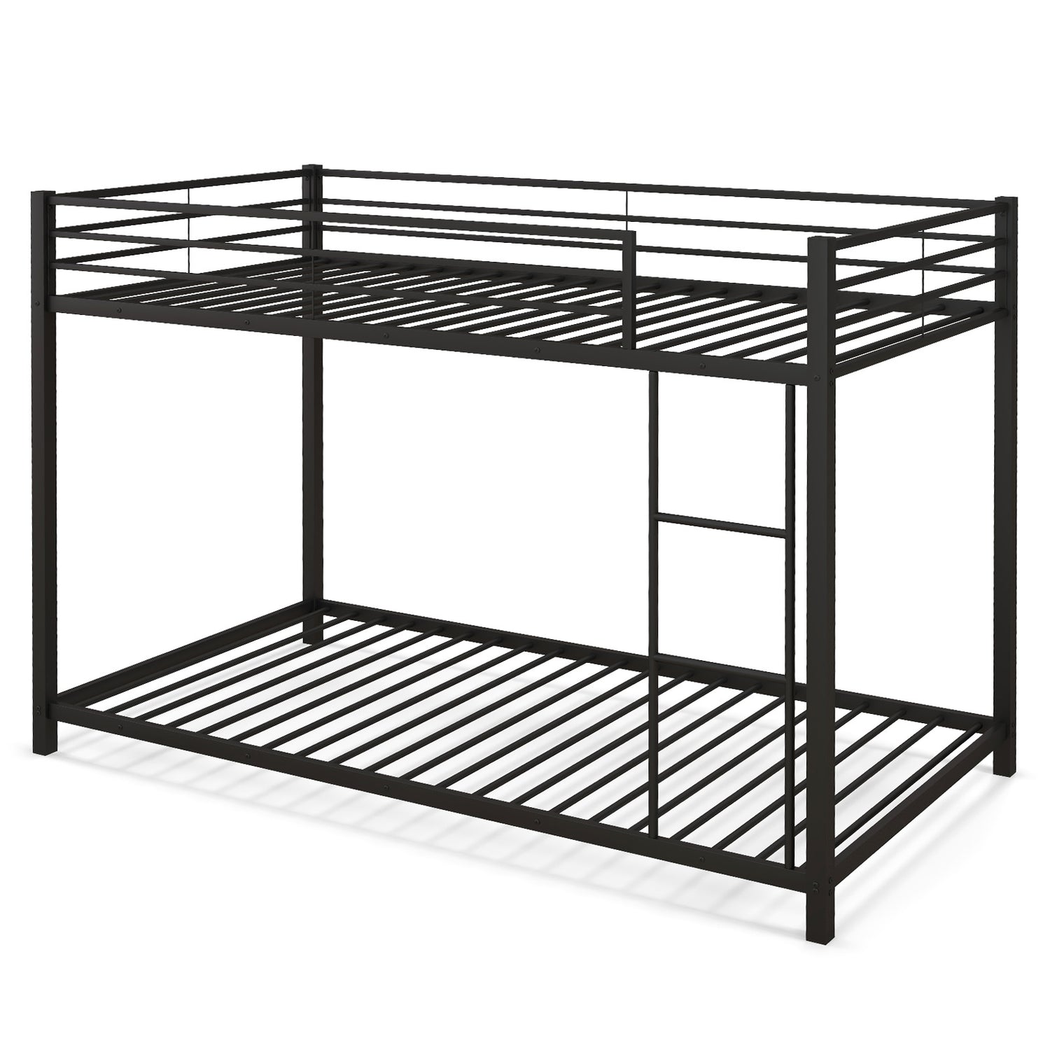 Low Profile Twin Over Twin Metal Bunk Bed with Full-length Guardrails