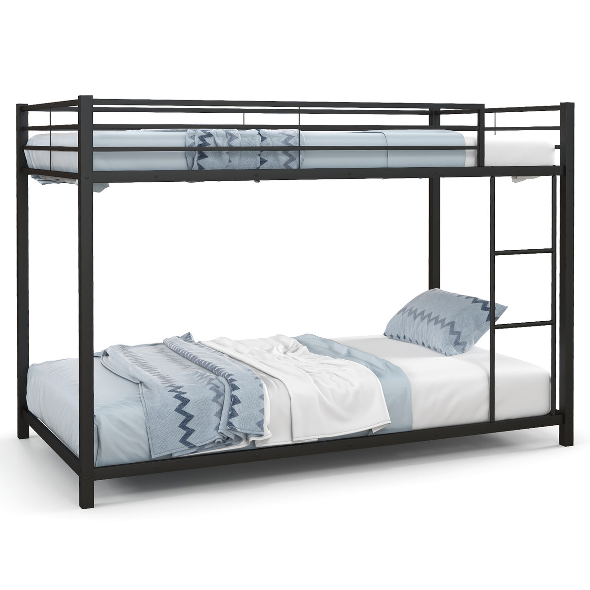 Low Profile Twin Over Twin Metal Bunk Bed with Full-length Guardrails