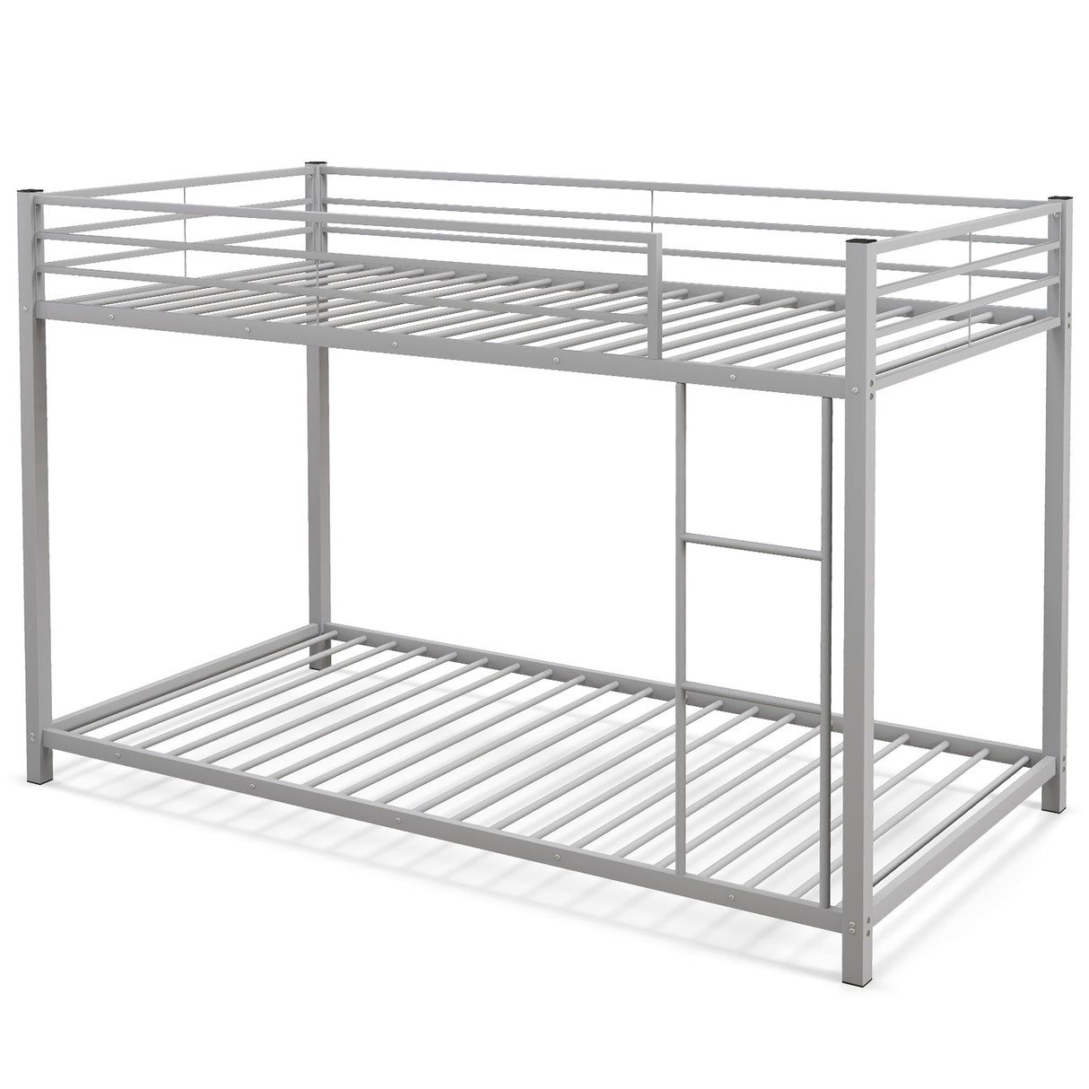Low Profile Twin Over Twin Metal Bunk Bed with Full-length Guardrails