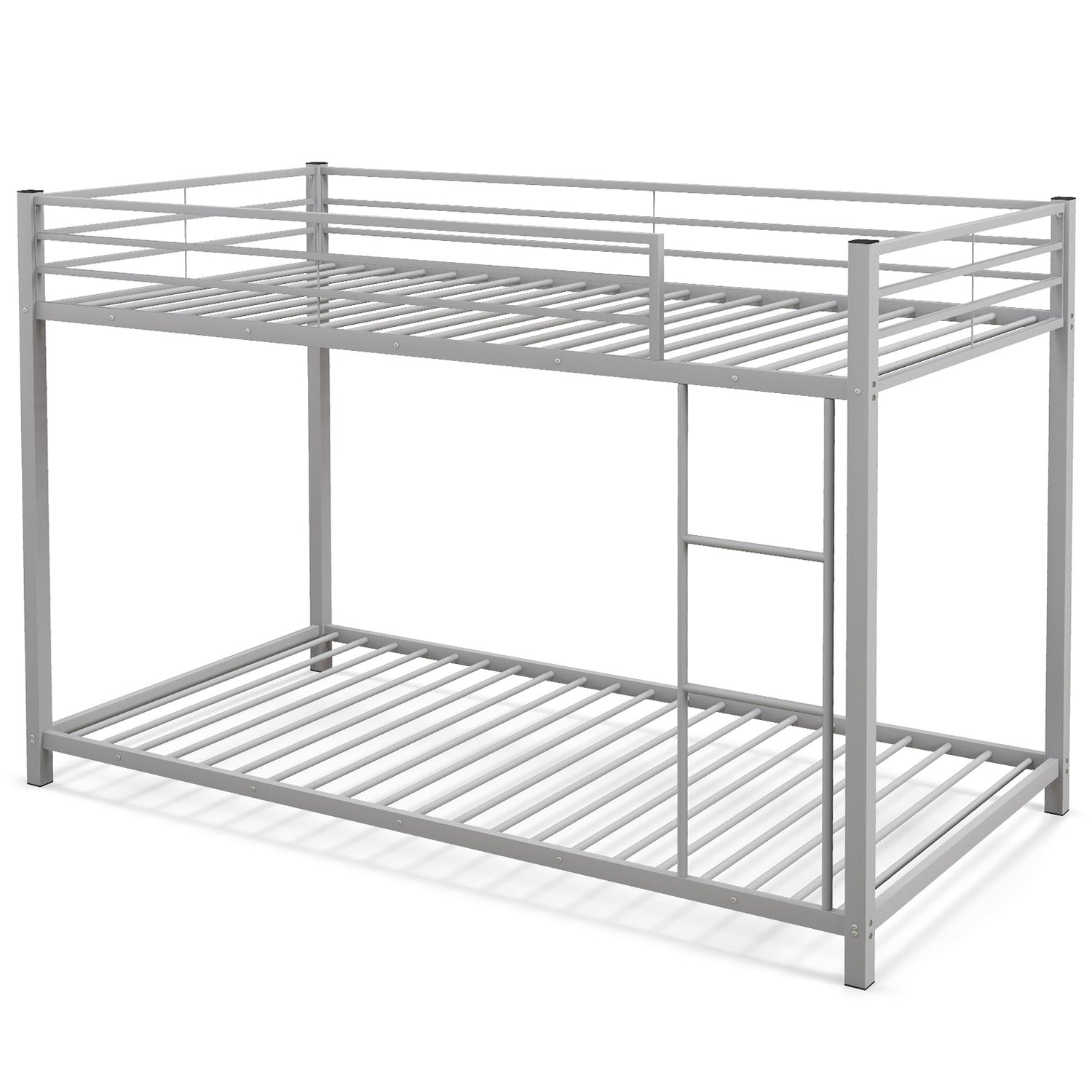 Low Profile Twin Over Twin Metal Bunk Bed with Full-length Guardrails