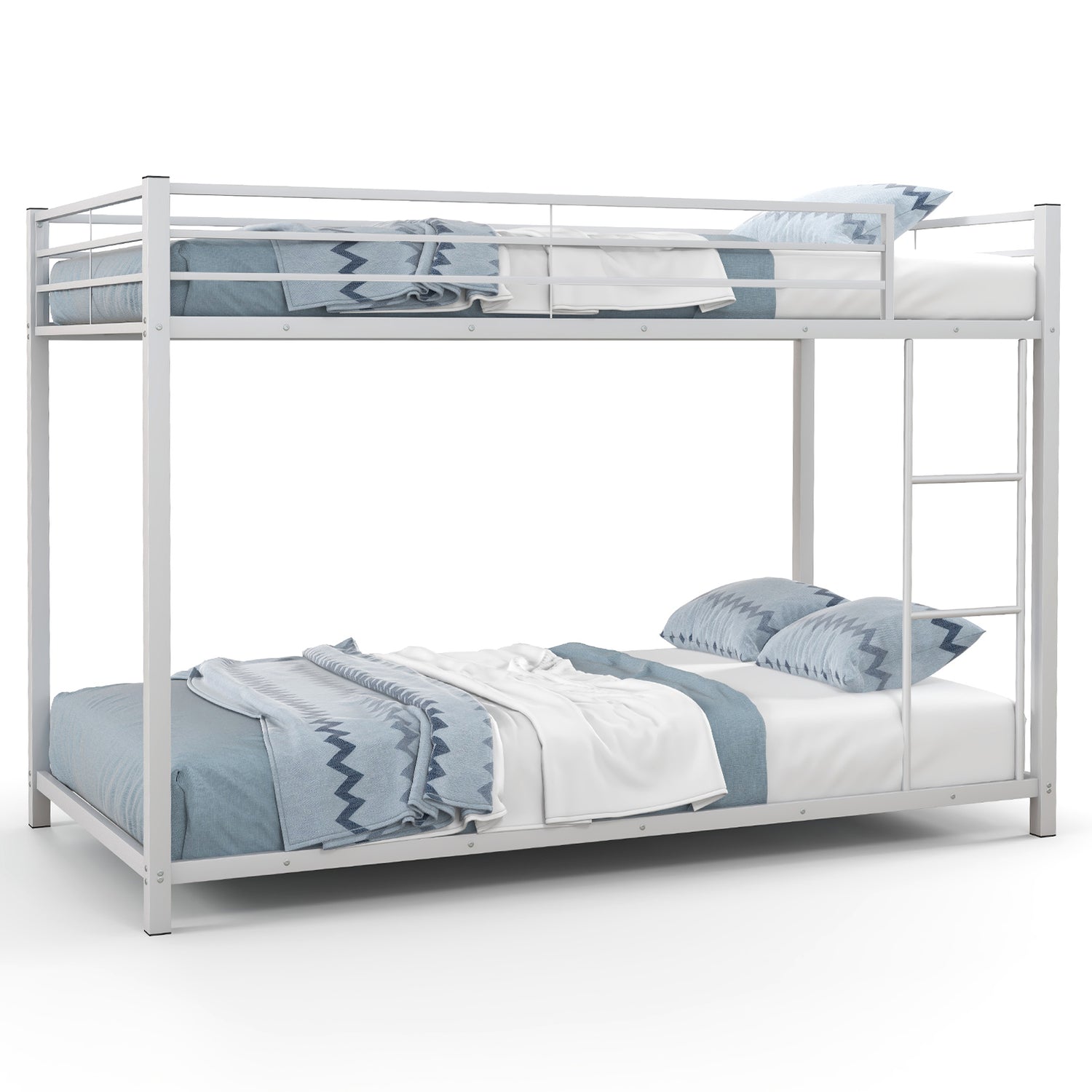 Low Profile Twin Over Twin Metal Bunk Bed with Full-length Guardrails
