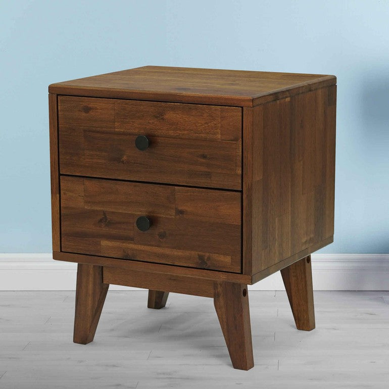 Acacia Silvia 2-Drawer Solid Wood Nightstand for Modern Bedrooms