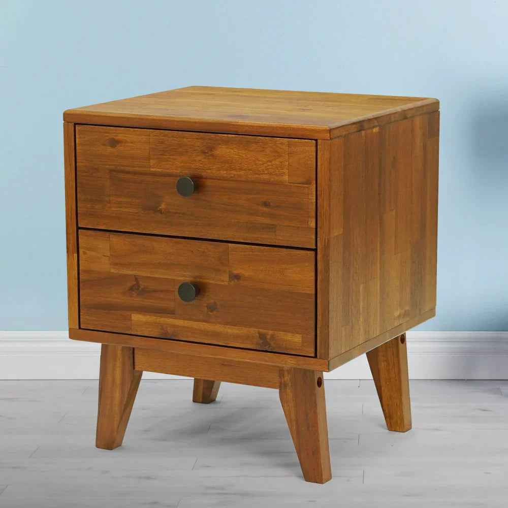 Acacia Silvia 2-Drawer Solid Wood Nightstand for Modern Bedrooms
