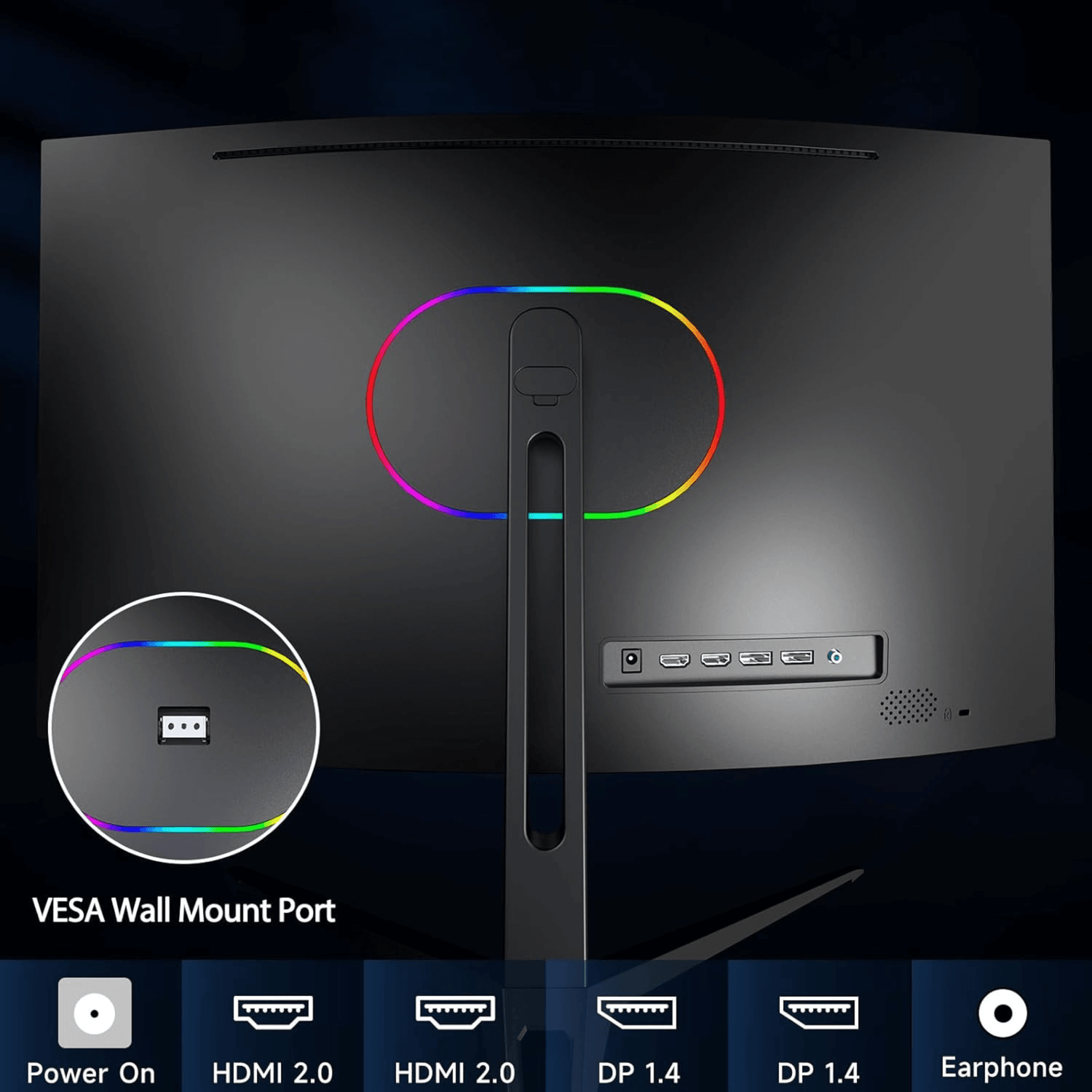 Norcent 27-Inch FHD VA Gaming Curved Monitor with Rainbow Lights