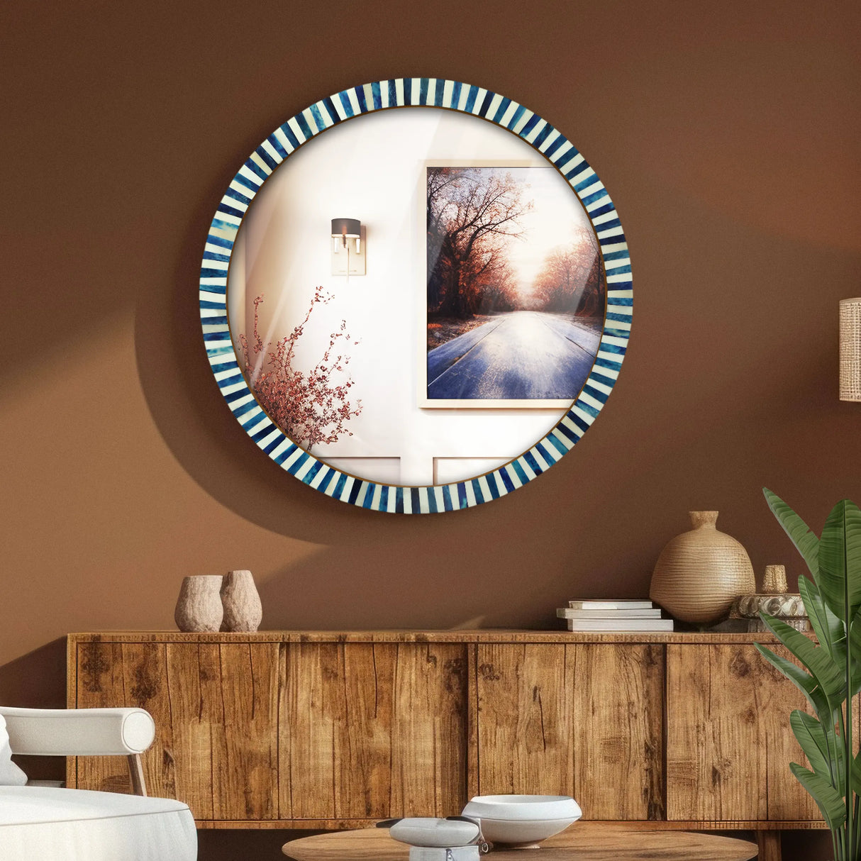 18" Round Striped Radial Pattern Wall Mirror in 2 Colors