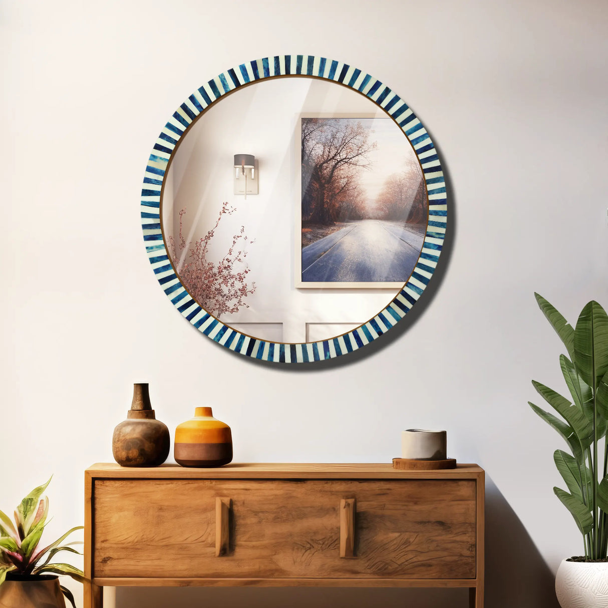 18" Round Striped Radial Pattern Wall Mirror in 2 Colors