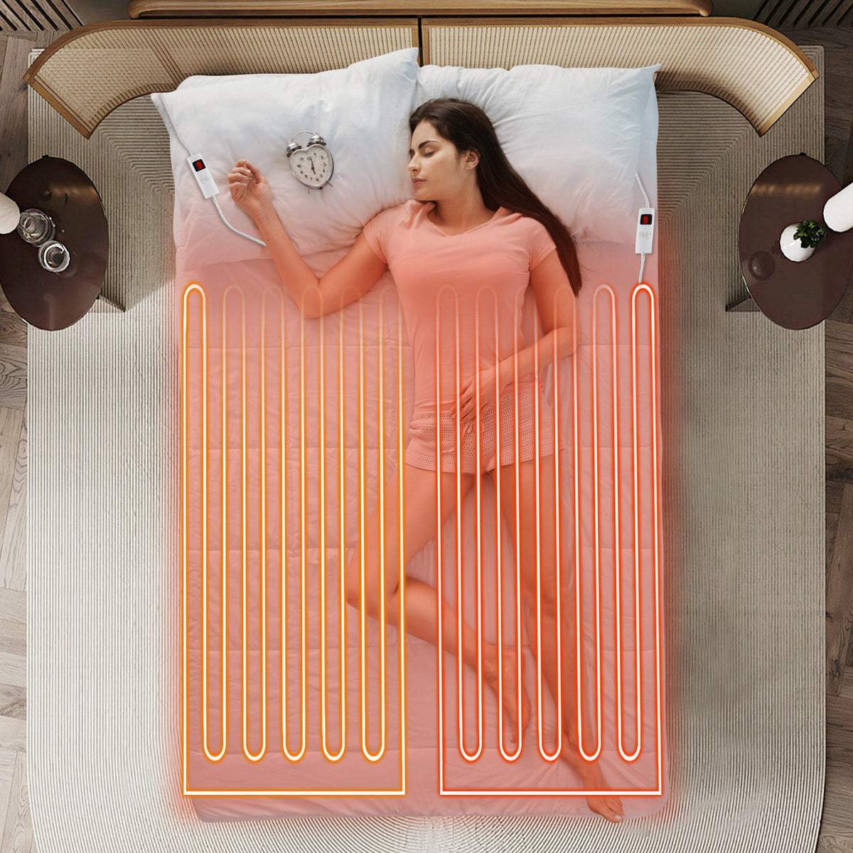 Machine Washable Electric Bed Warmer with Dual Controller 9 Heat Setting and 9-Hour Auto Off and Overheat Protection