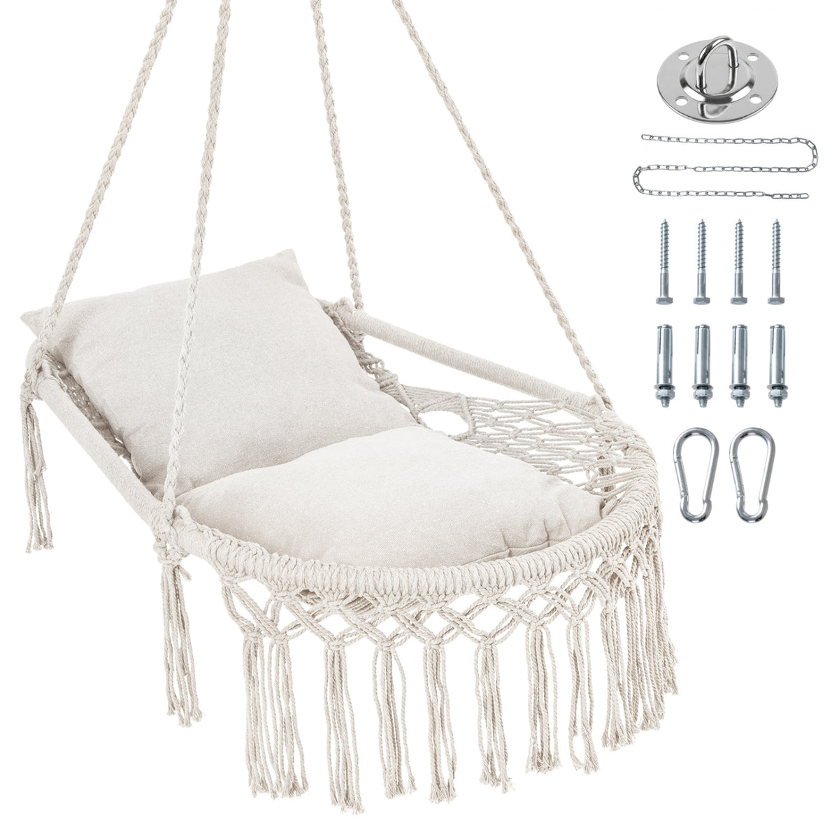 Macrame Swing Chair Hammock Chair with 2 Removable Cushions
