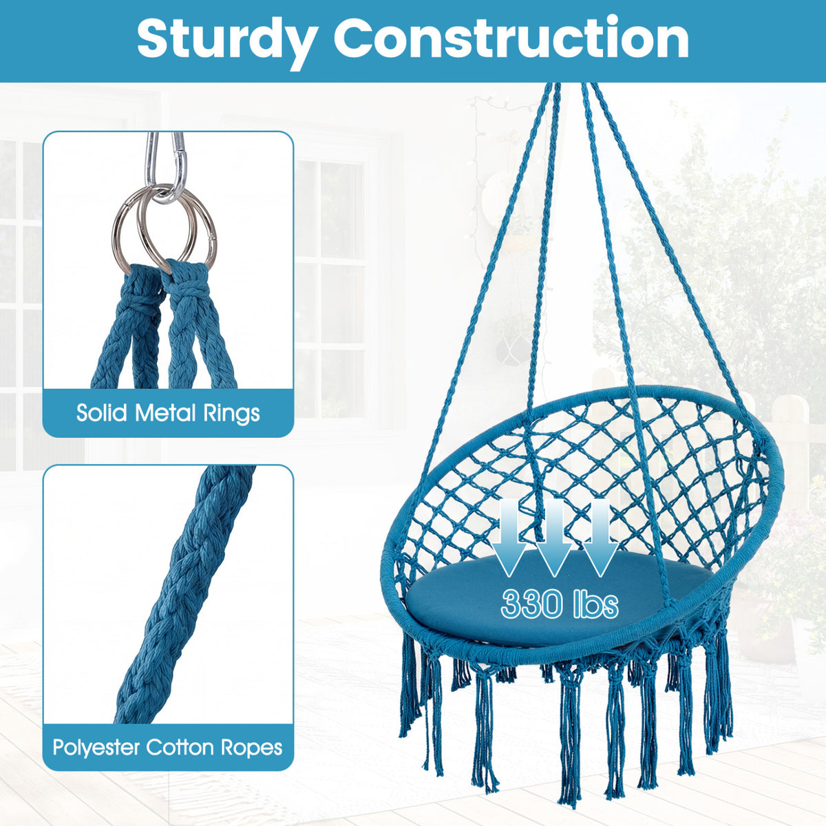 Macrame Swing Chair Hammock Chair with Round Seat Cushion