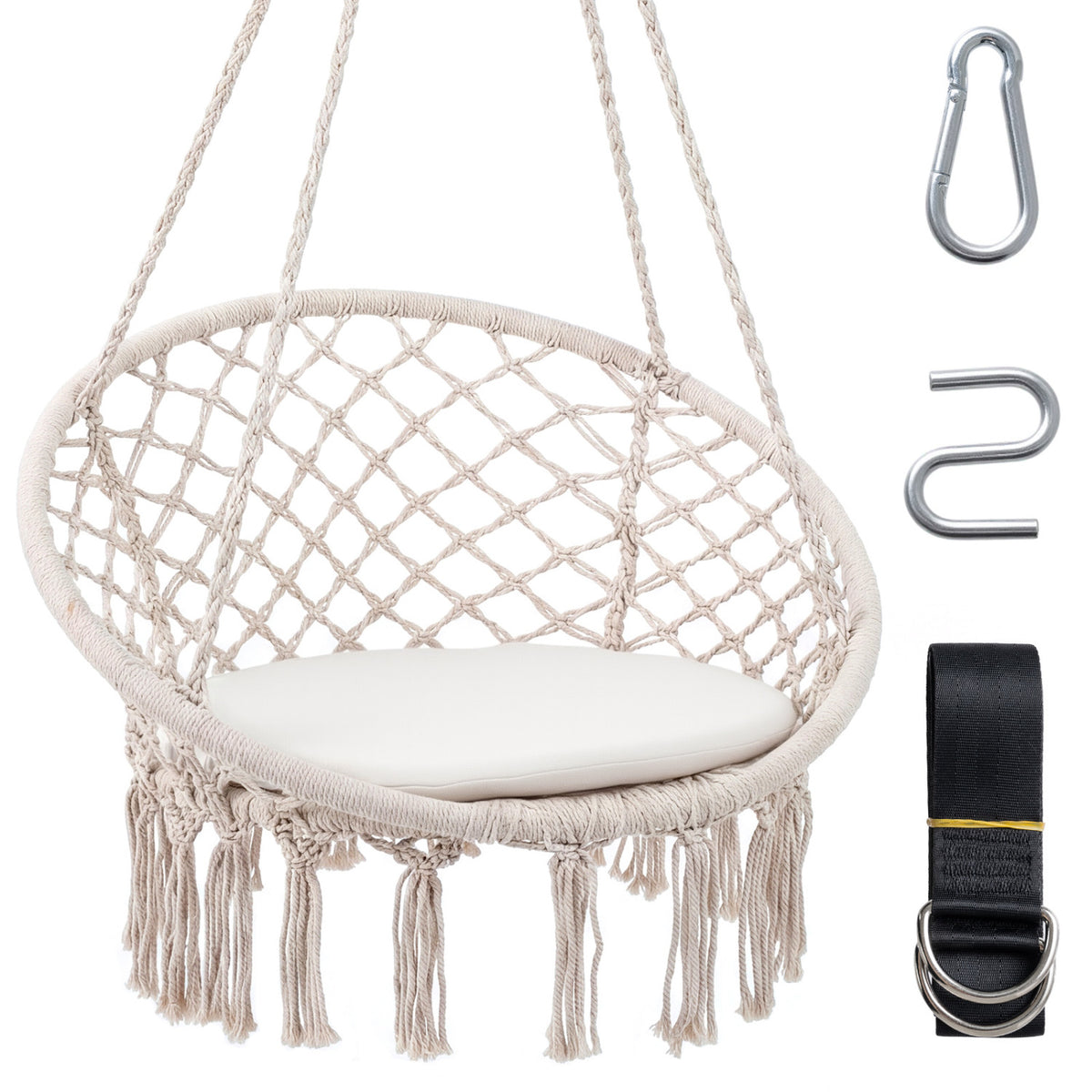 Macrame Swing Chair Hammock Chair with Round Seat Cushion