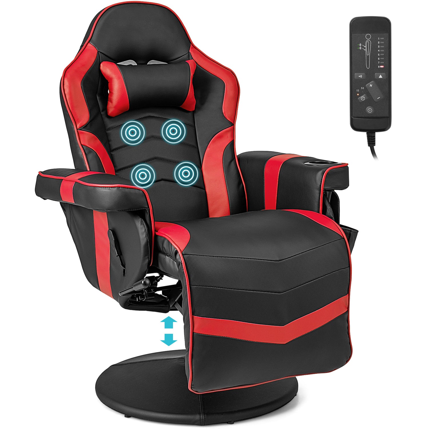 Massage Video Gaming Recliner Chair with Adjustable Height