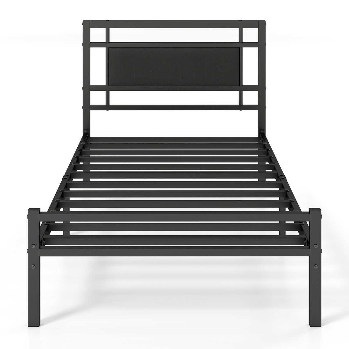 Metal Bed Frame with Upholstered Headboard-Twin Size