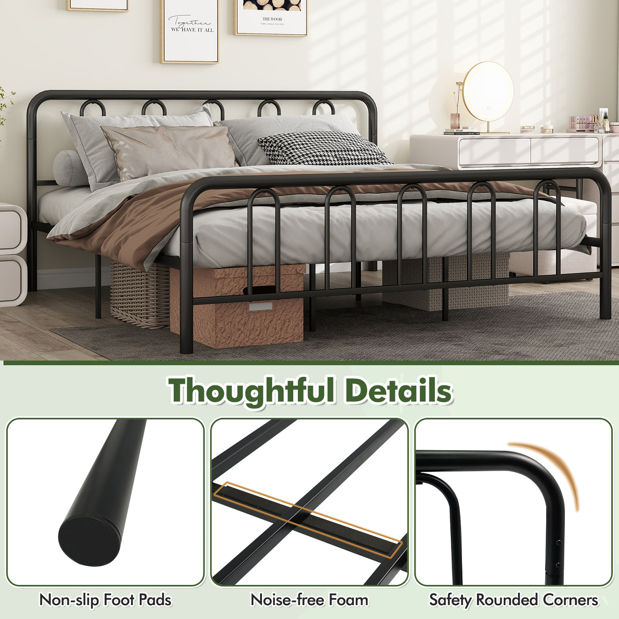 Full/Queen Size Metal Bed Frame with Headboard and Footboard