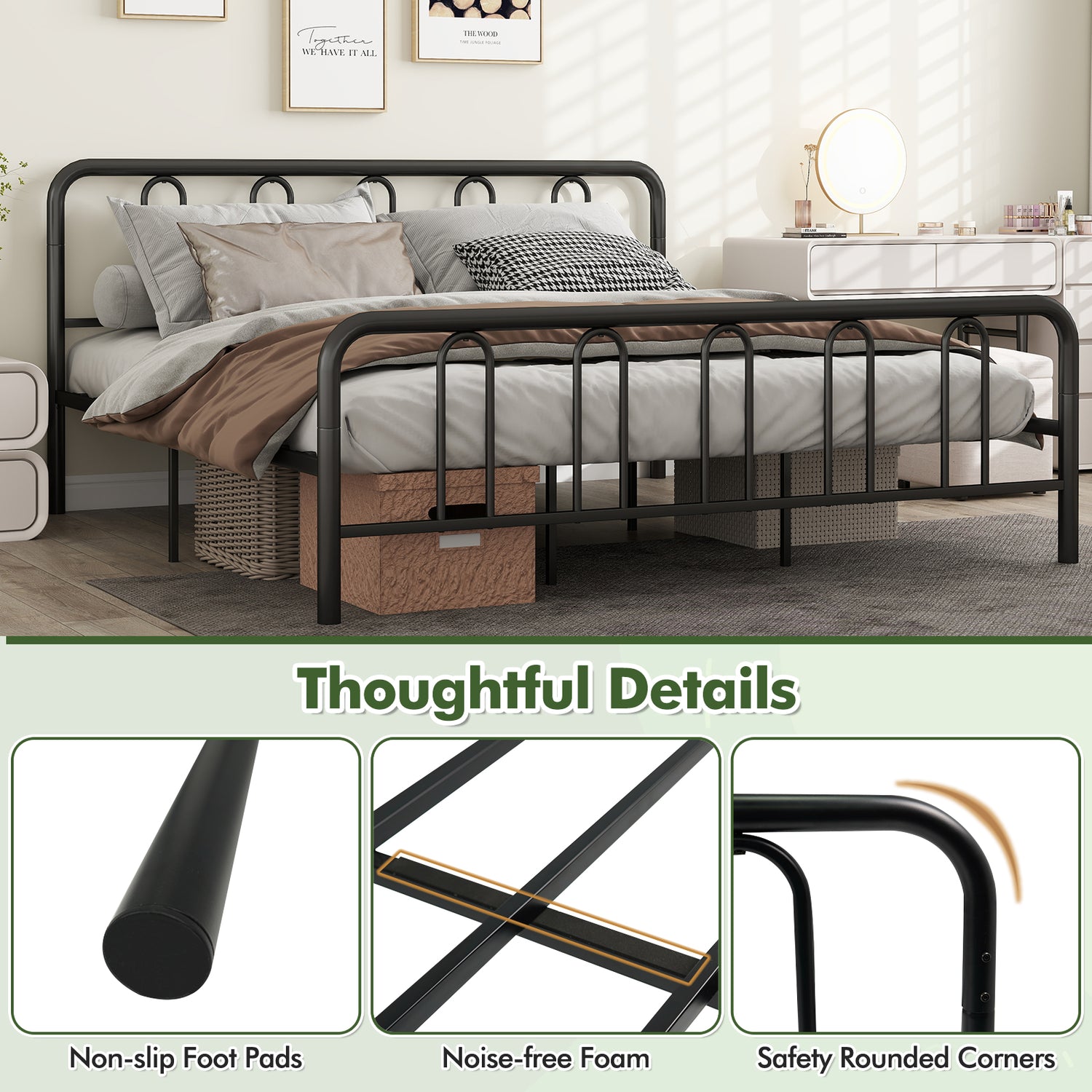 Full/Queen Size Metal Bed Frame with Headboard and Footboard