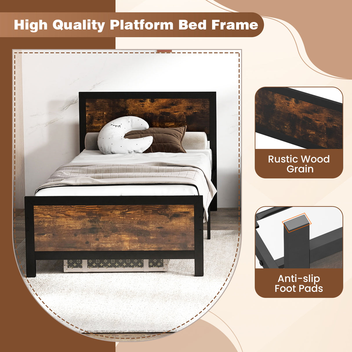 Metal Bed Frame with Headboard and Footboard