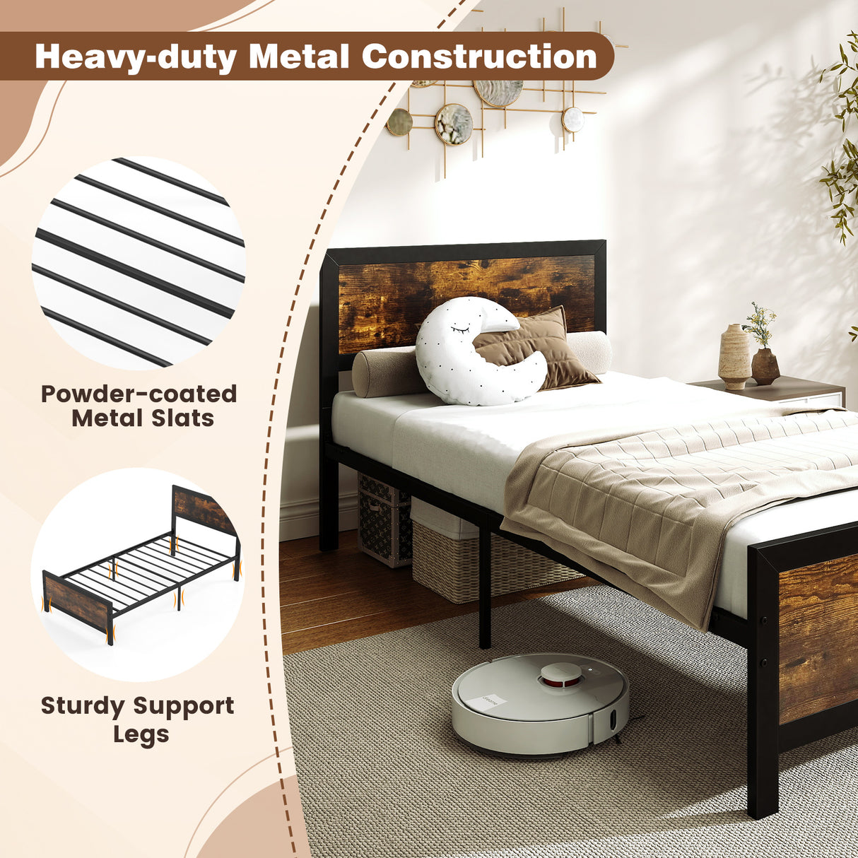 Metal Bed Frame with Headboard and Footboard